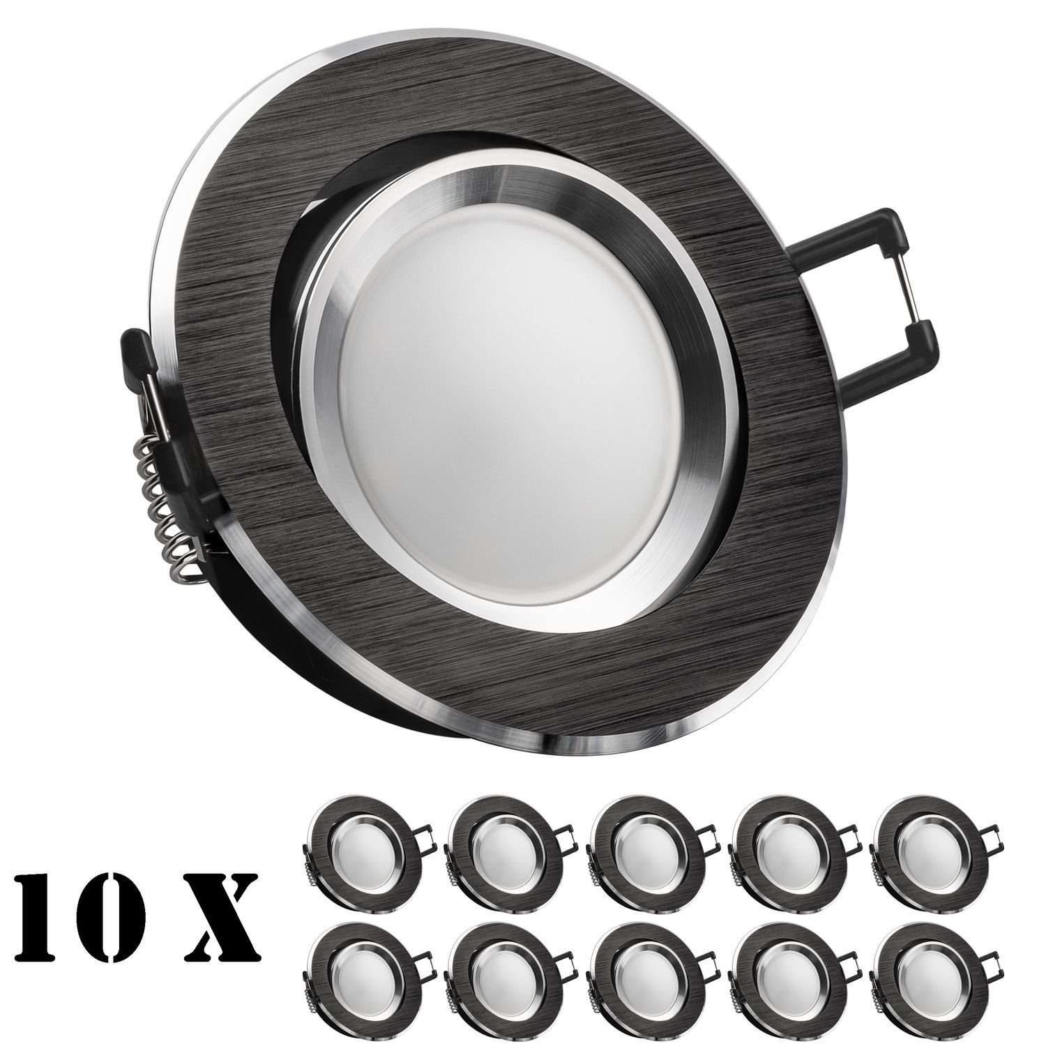 LEDANDO LED Einbaustrahler 10er LED Einbaustrahler Set Bicolor (chrom / schwarz) mit LED GU10 Mar | Strahler