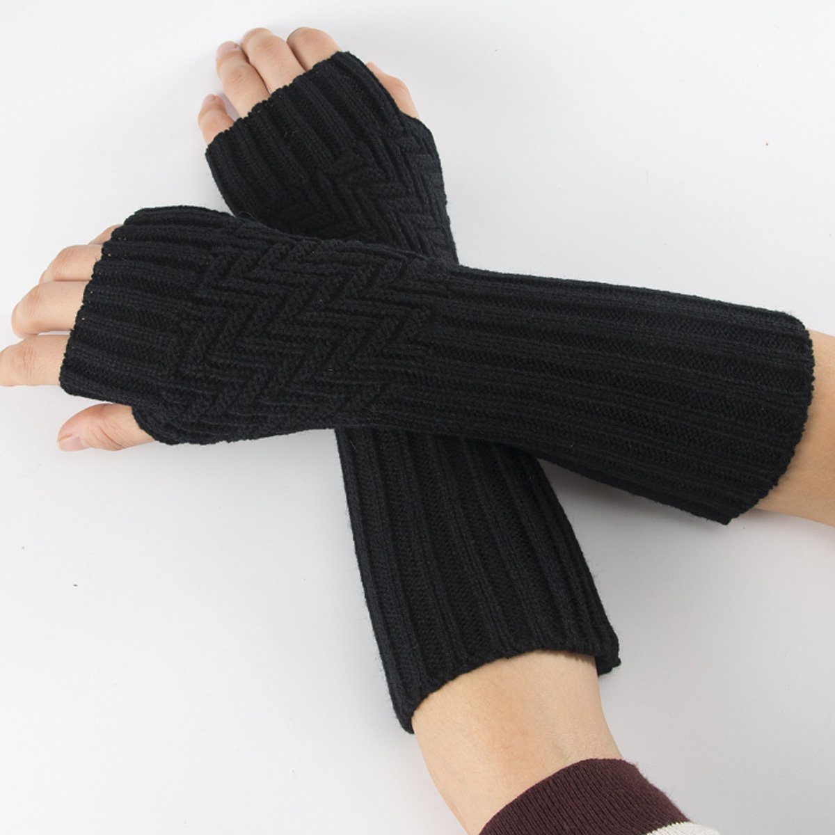 Jormftte Strickhandschuhe Fingerlose Strick,für warme Ärmel,kurze Damen Schwarz Winter Handschuhe,winter