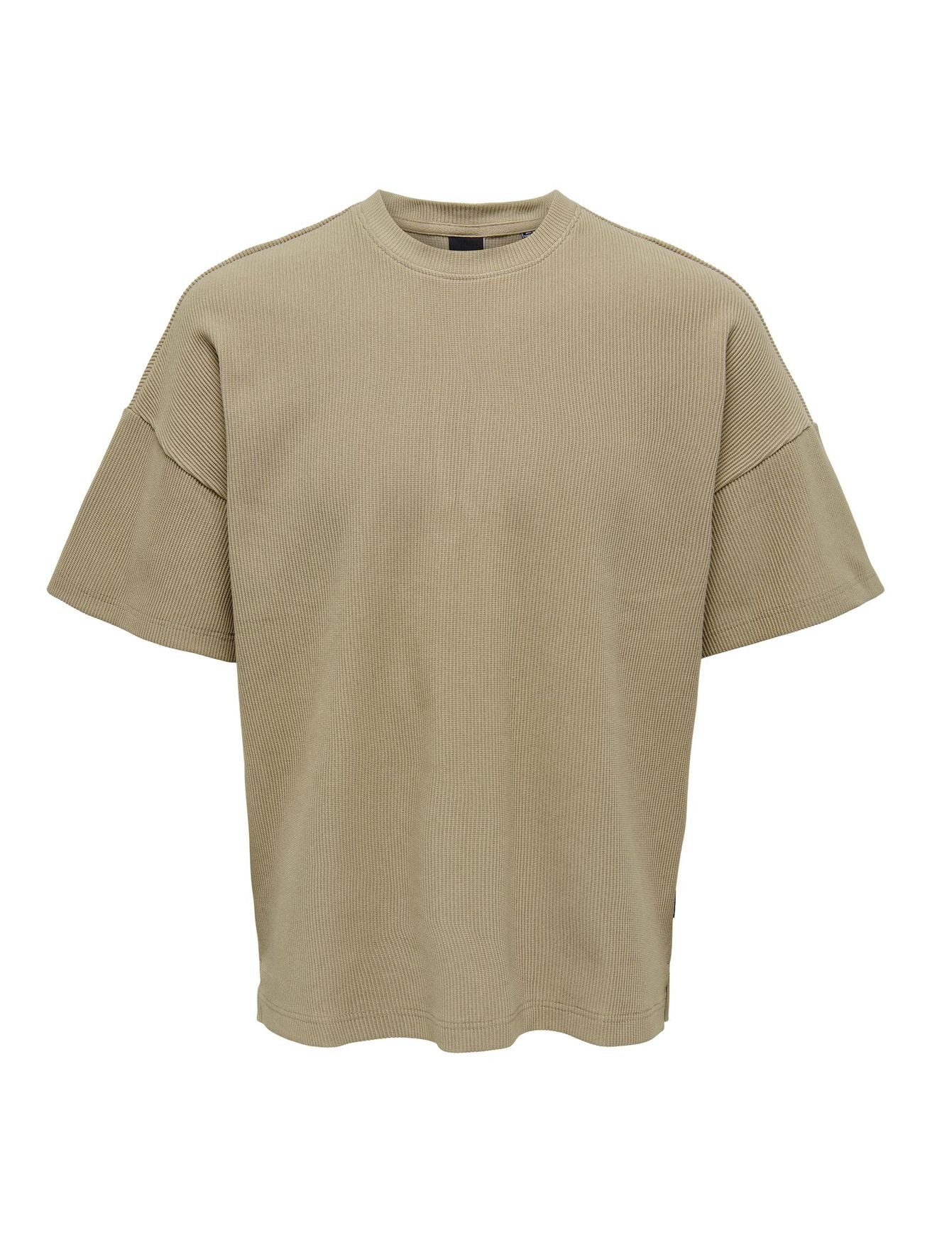ONLY & SONS T-Shirt Weites Rundhals T-Shirt Kurzarm Basic Shirt ONSBERKELEY 4791 in Beige