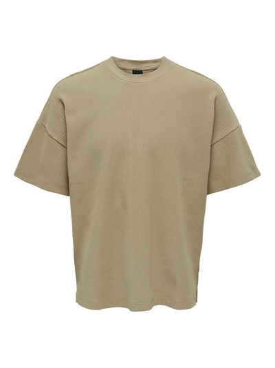 ONLY & SONS T-Shirt Weites Rundhals T-Shirt Kurzarm Basic Shirt ONSBERKELEY 4791 in Beige