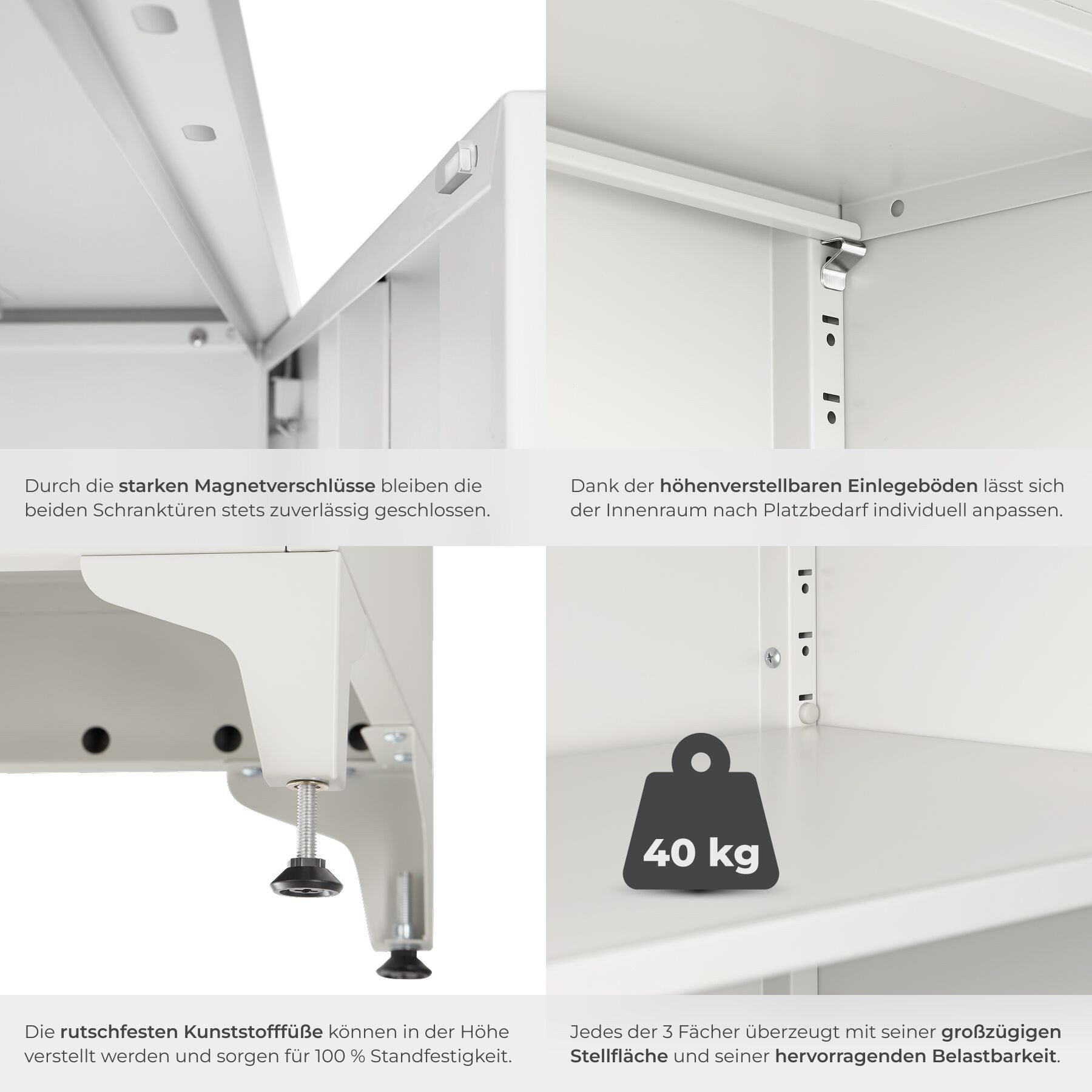 tectake Aktenschrank Dokumentenschrank aus Stahl, Kippschutz, abschließbar, 60 x 40 x (Büroschrank Blake, 1-St., in grau) 2 verstellbare Zwischenböden, mit Magn – Bild 5 von 5