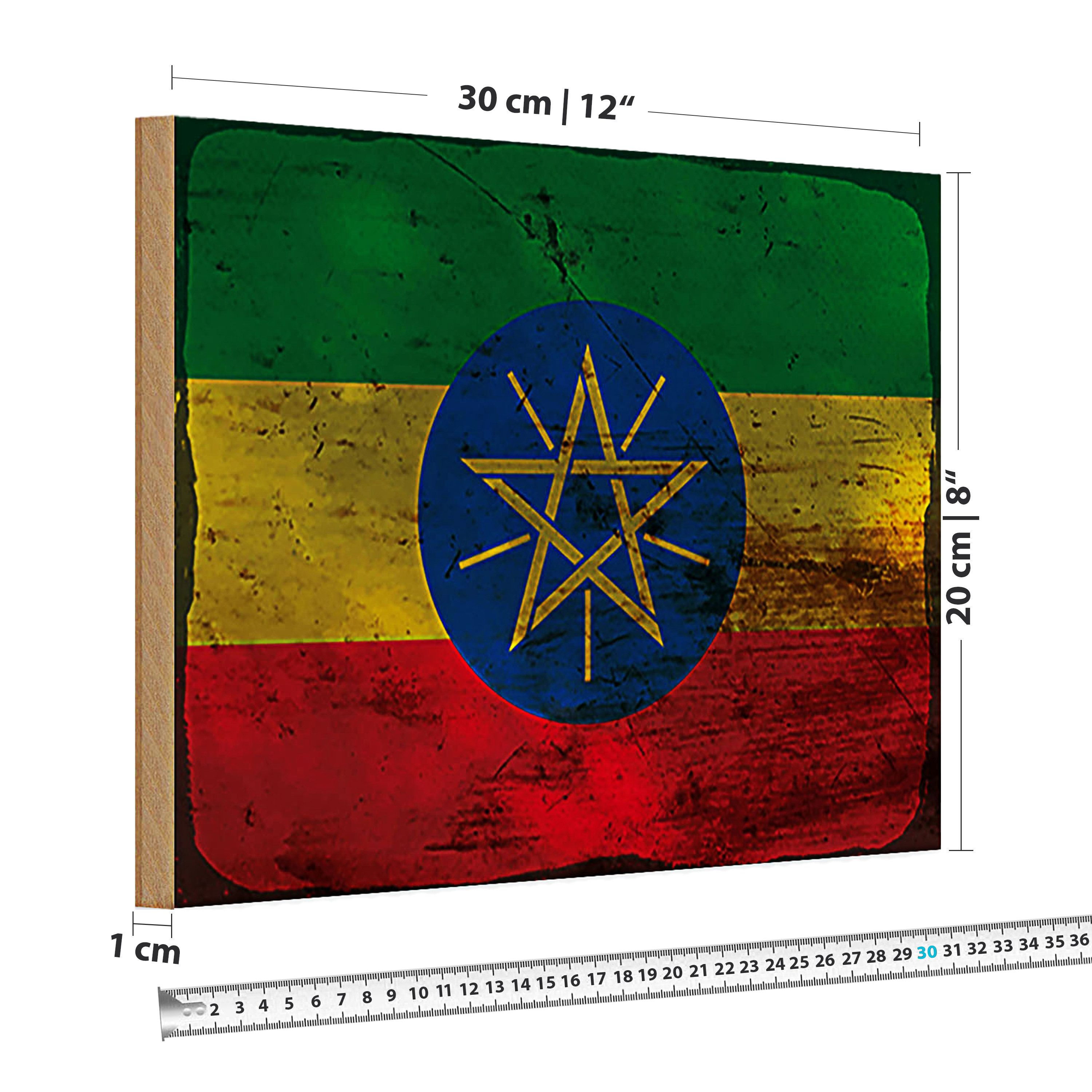 Roomando Holzbild Holzschild Flagge Äthiopien 30x20cm Flag Ethiopia Rost