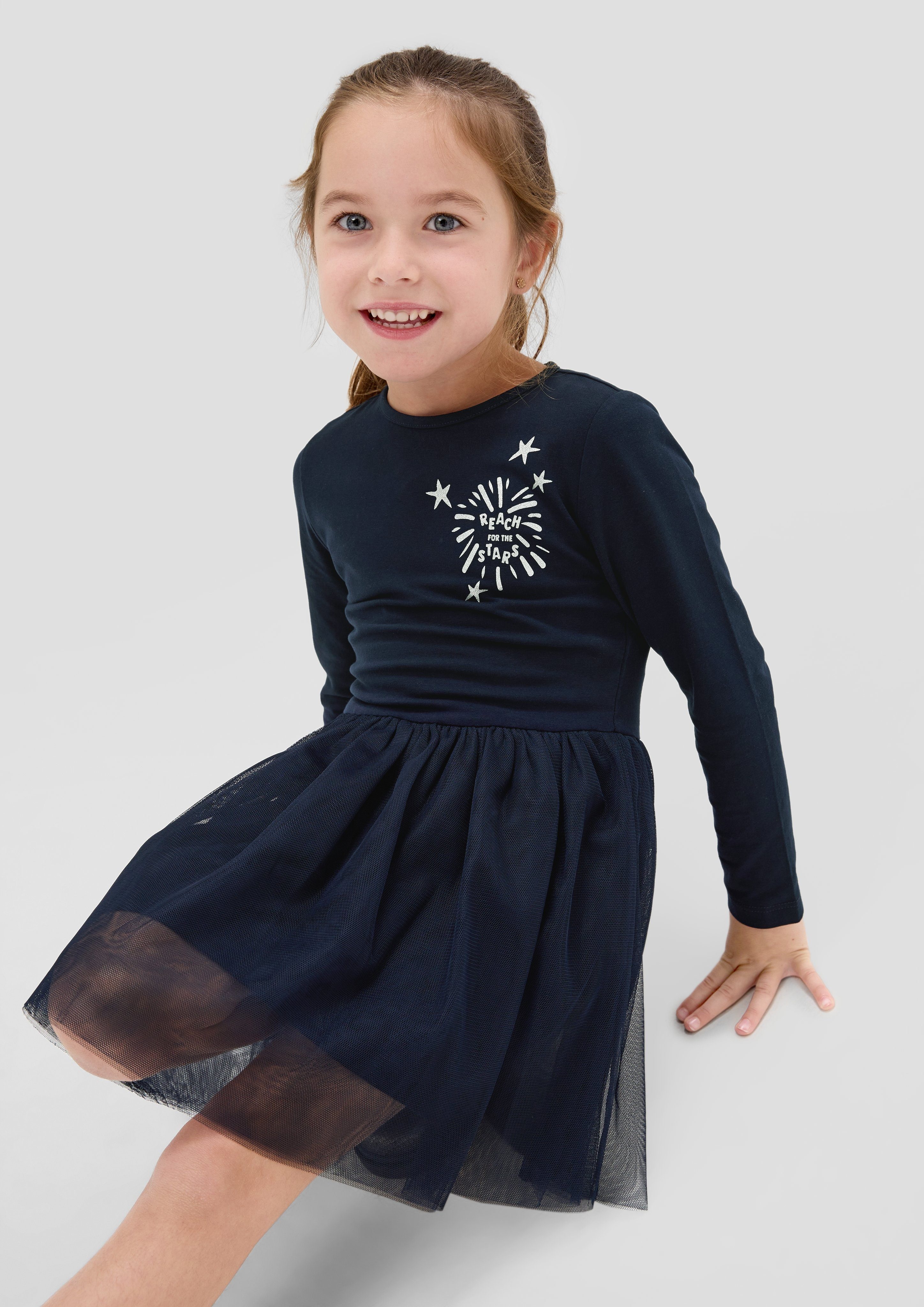 Volantkleid mit s.Oliver Junior NAVY Mesh-Layering