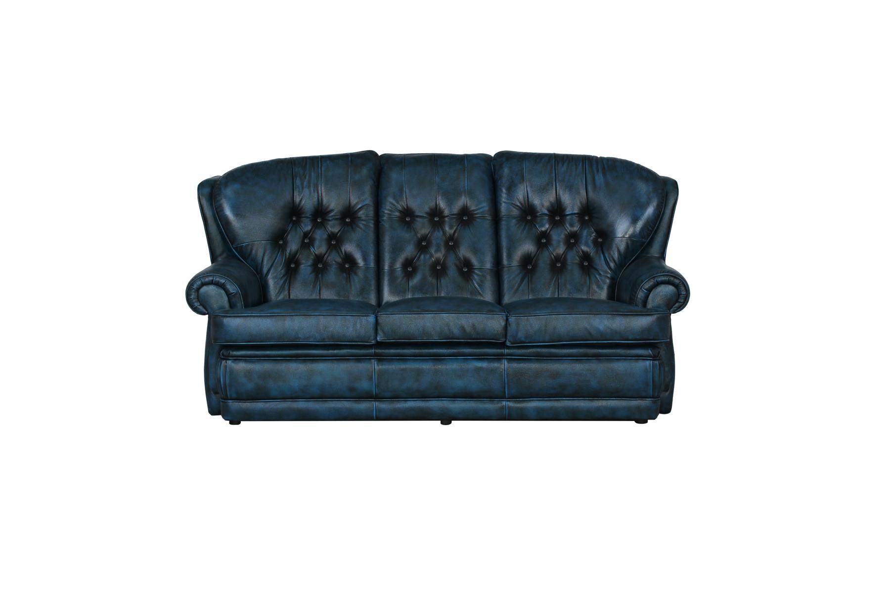 Salottini Polstergarnitur Luxus Chesterfield Sting Deluxe Sofagarnitur Leder 3/2/1 blau, (3-tlg)
