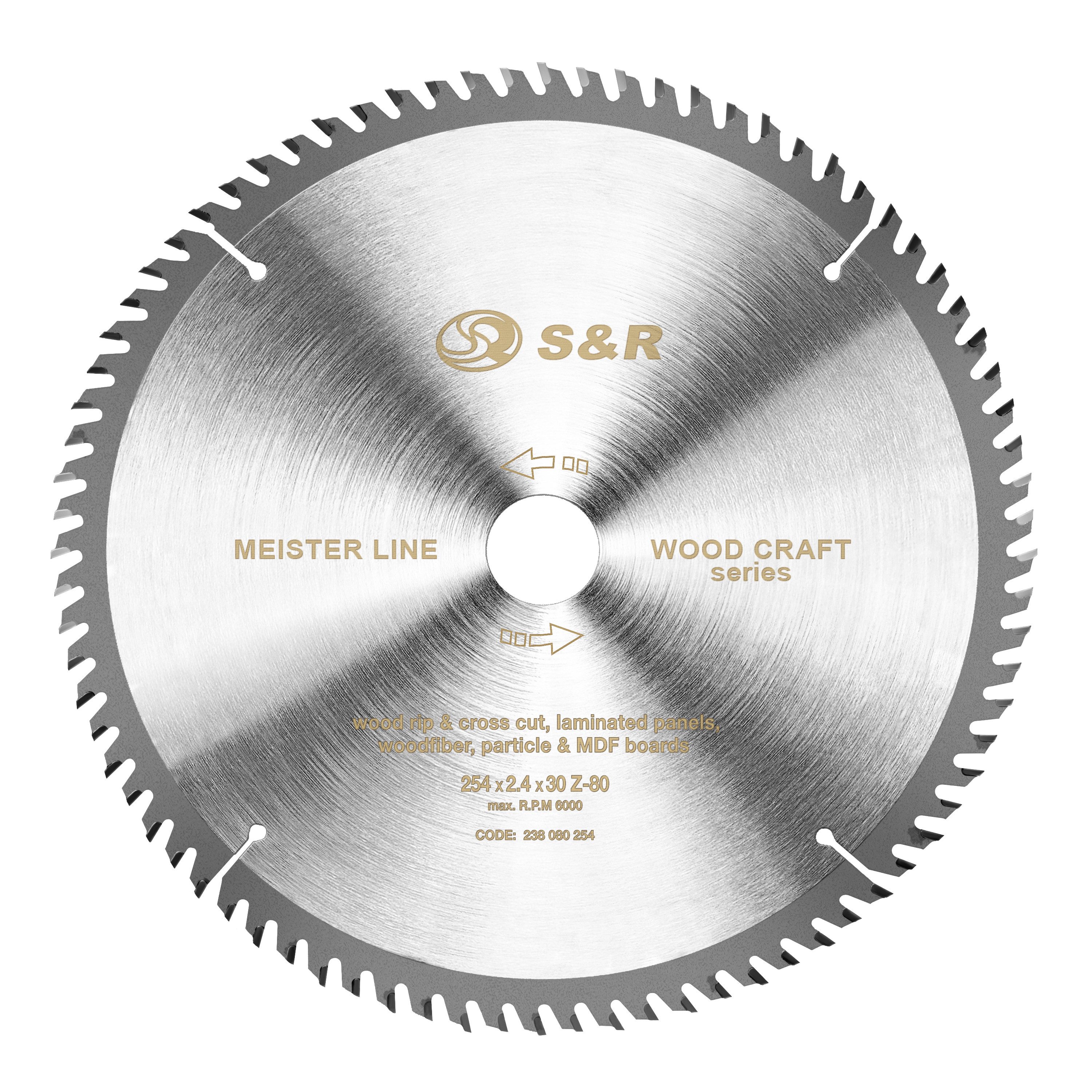 S&R Kreissägeblatt 254 x 30 x 2,4 mm, 80 T, Wood Craft Performance Line (Einzelsägeblatt, inkl Reduzierringen auf 25,4 mm), schnelles und sauberes Sägen von Holz jeglicher Art, in Profiqualität