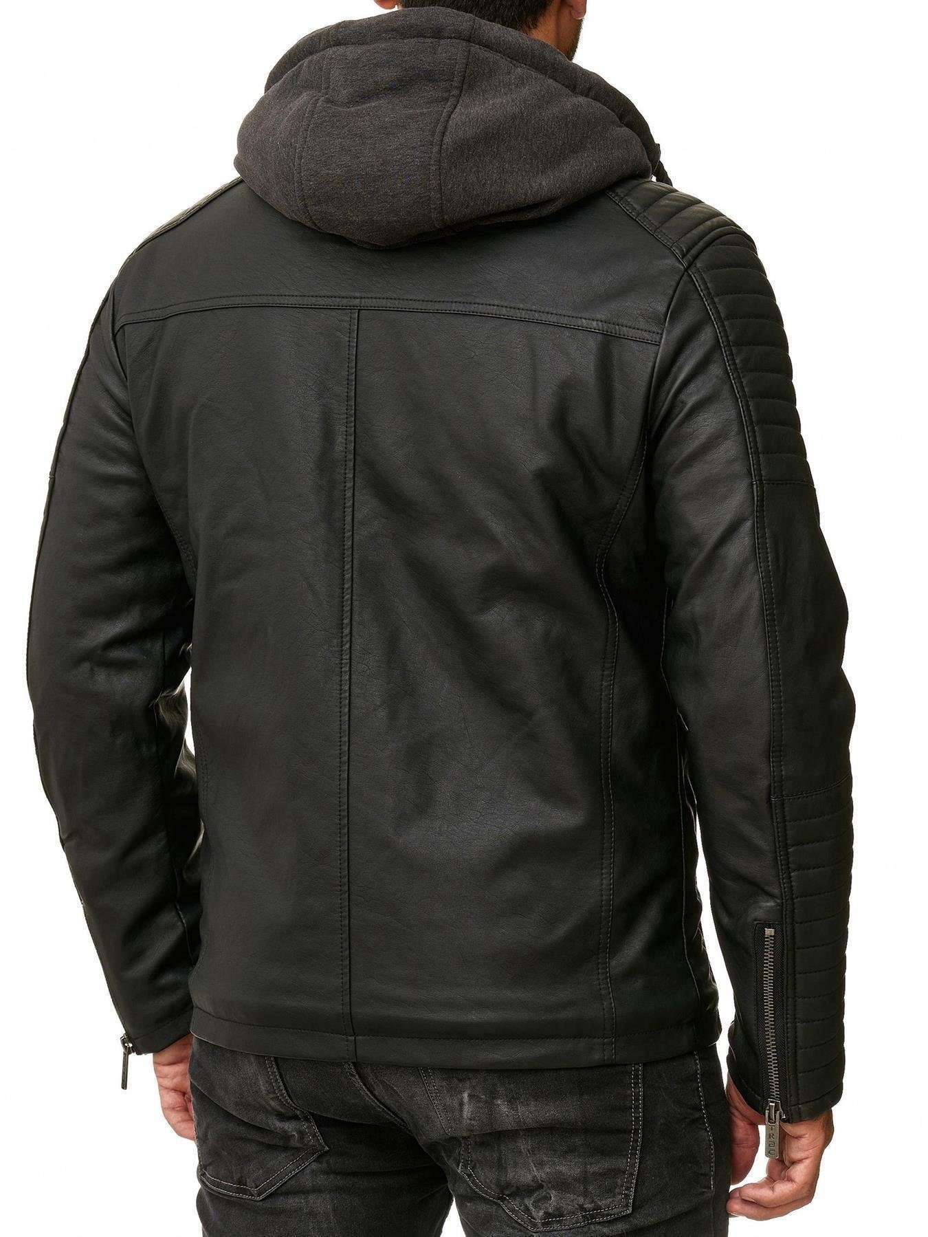 RedBridge Lederimitatjacke in Lederoptik mit Kapuzen-Einsatz und Stepp-Details Robust, strapazierfähig, langlebig