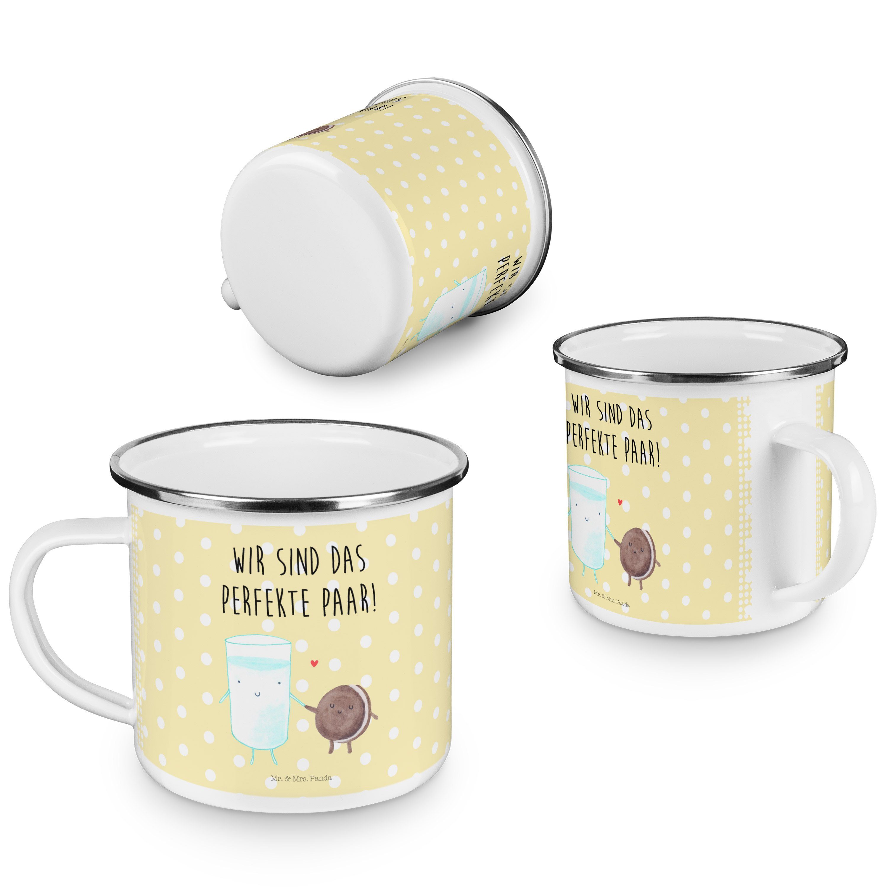 Mrs. Milch Gelb Mr. Pastell Emaille Kaffee & Tasse, Outdoor Geschenk, - Blechta, Becher Panda & - Keks