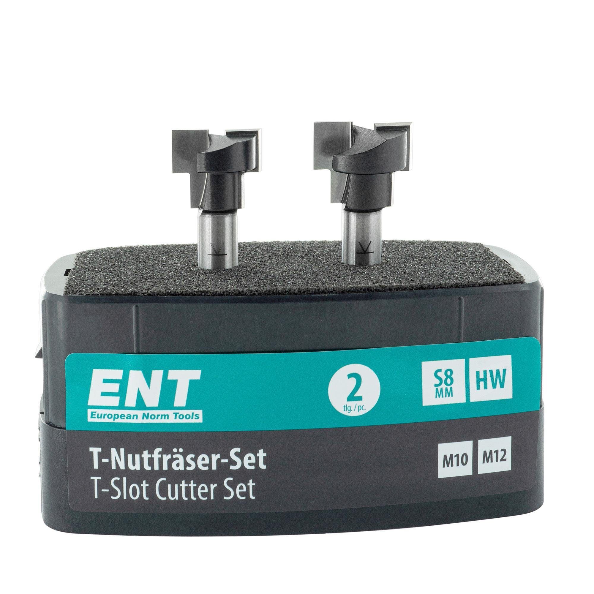 ENT European Norm Tools T-Nutfräser 09047 2-tlg. T-Nutfräser-Set, für M10 und M12 Sechskantschrauben - Schaft Ø 8 mm, Hartmetall