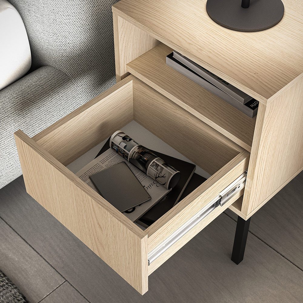 Lomadox Wohnzimmer-Set BANSIN-131, (Mega-Spar-Set, 2-St., Kommode), in Eiche, Glasfront, griffloses Design, modern