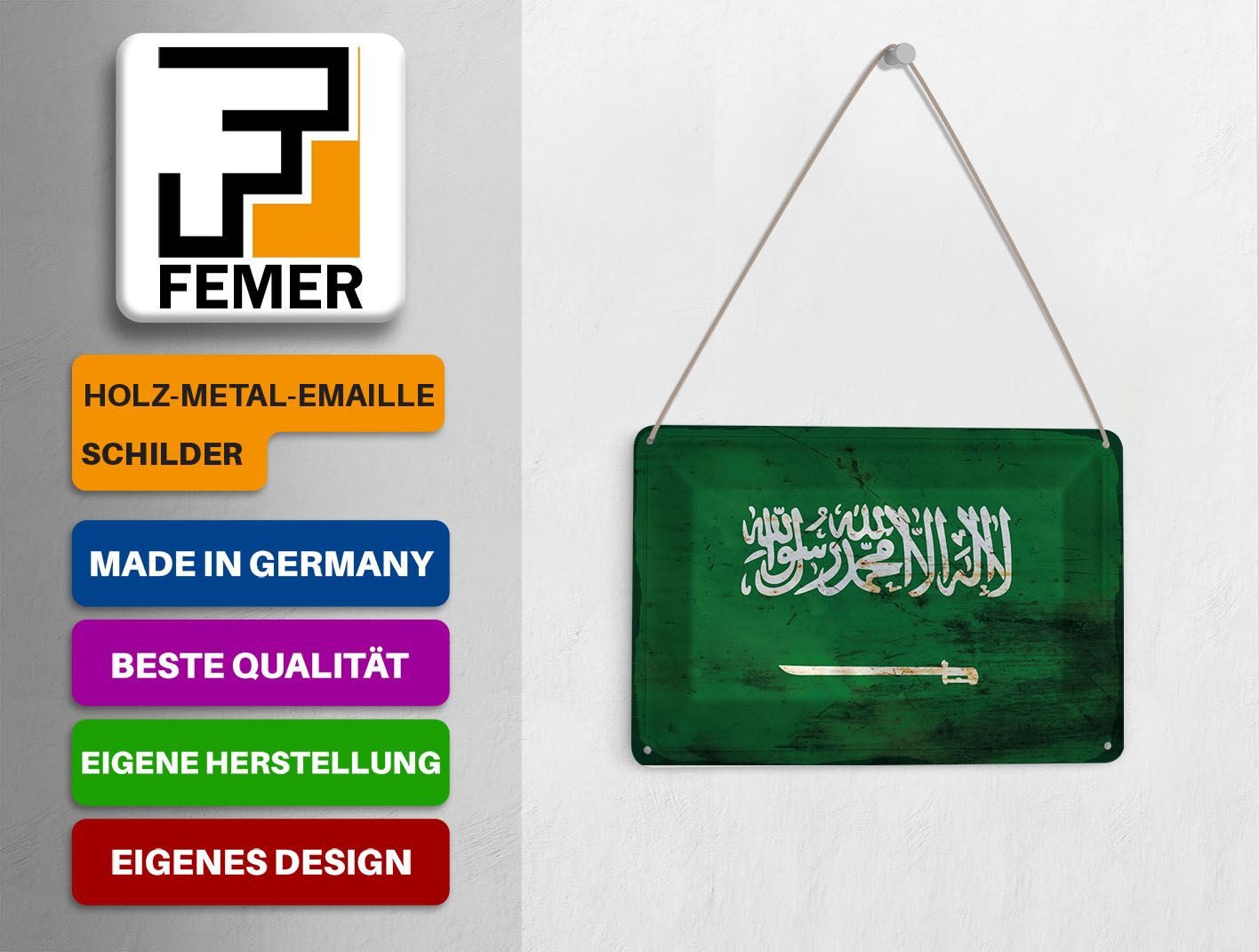 Femer GmbH Postkarte Flagge Saudi-Arabien 14x10 cm Saudi Arabia Rost, unfrankiert