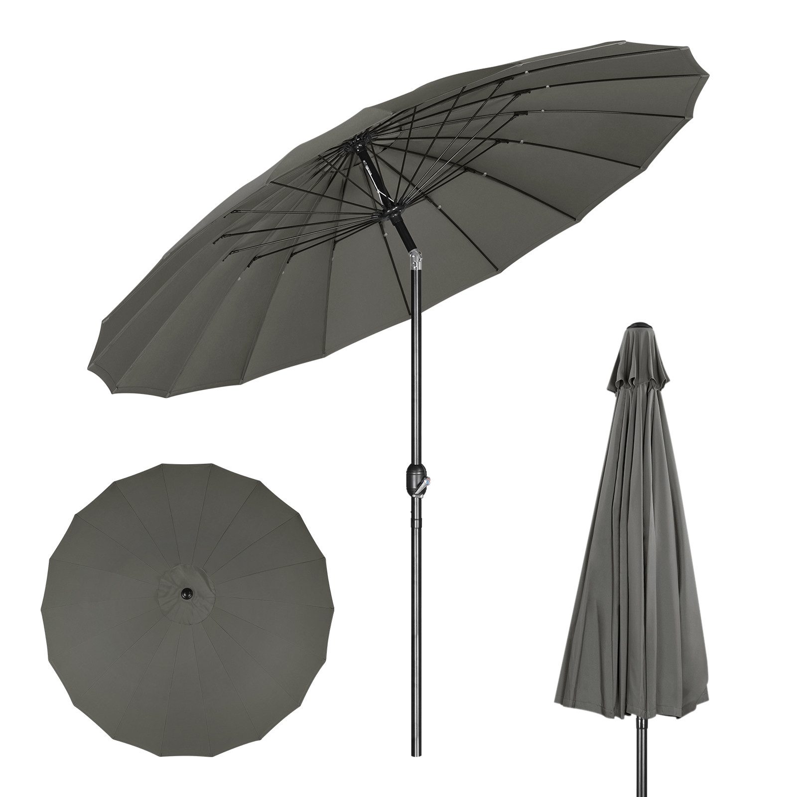 Woltu Sonnenschirm, Gartenschirm mit Kurbel, Ø 257/273 cm, für Terrasse, Patio, Pool