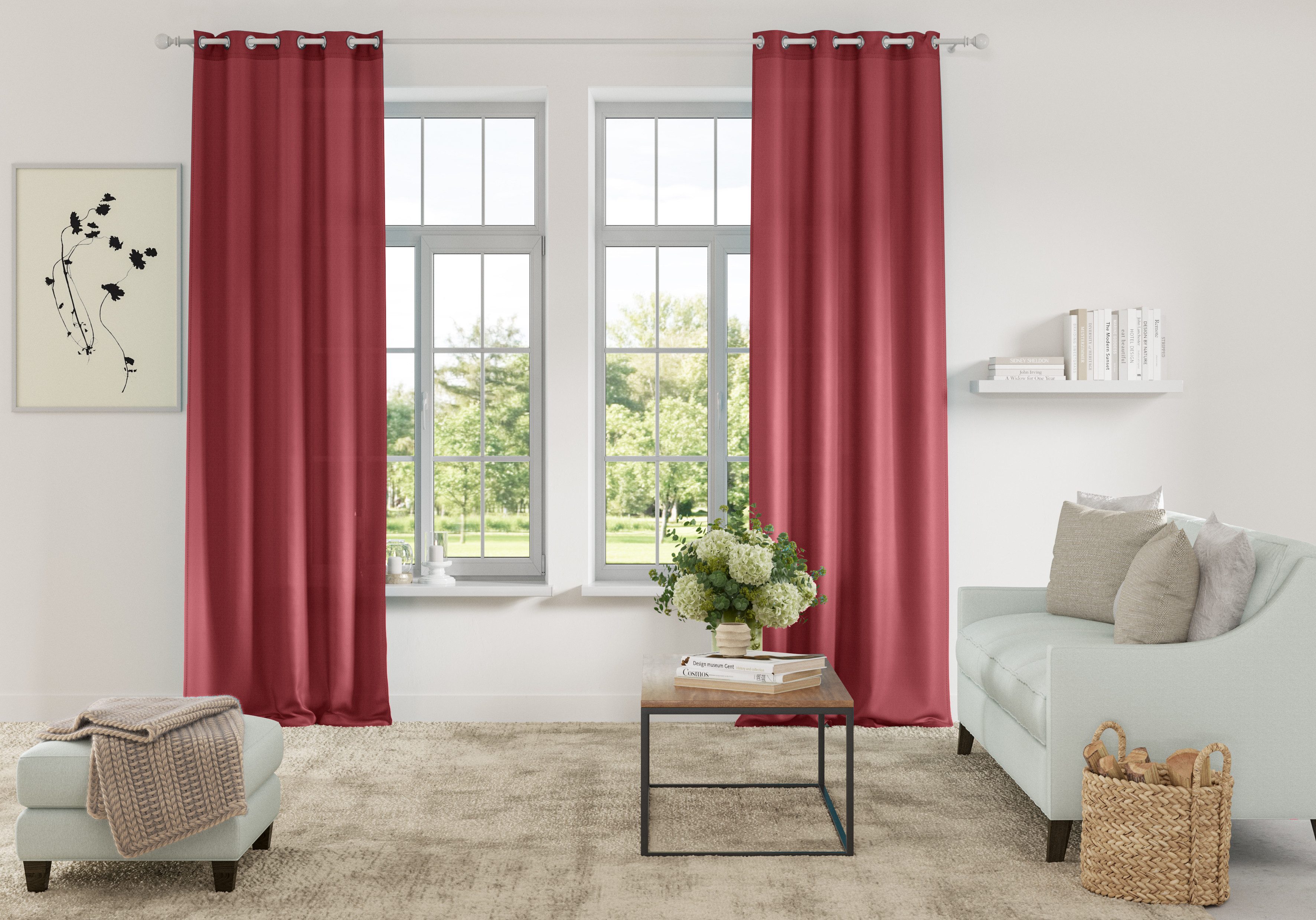 Home affaire Vorhang Parry, Ösen (2 St), blickdicht, Polyester, 2-er Set, blickdicht, monochrom, basic