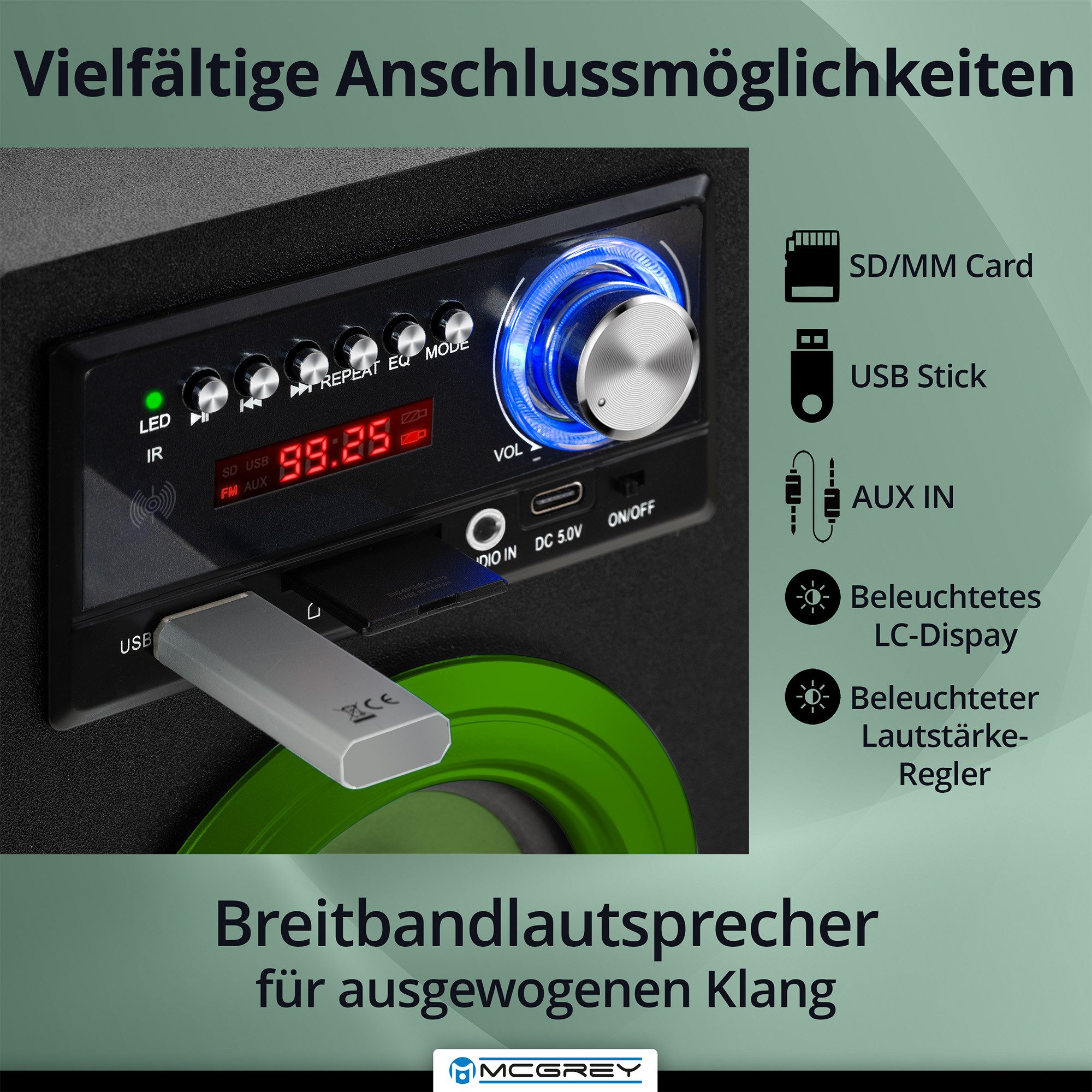McGrey Tragbarer Speaker für vielseitigen Einsatz inklusive Fernbedienung - Bluetooth-Lautsprecher (6 W, FM-Radio mit 30 speicherbaren Senderplätzen integriert)