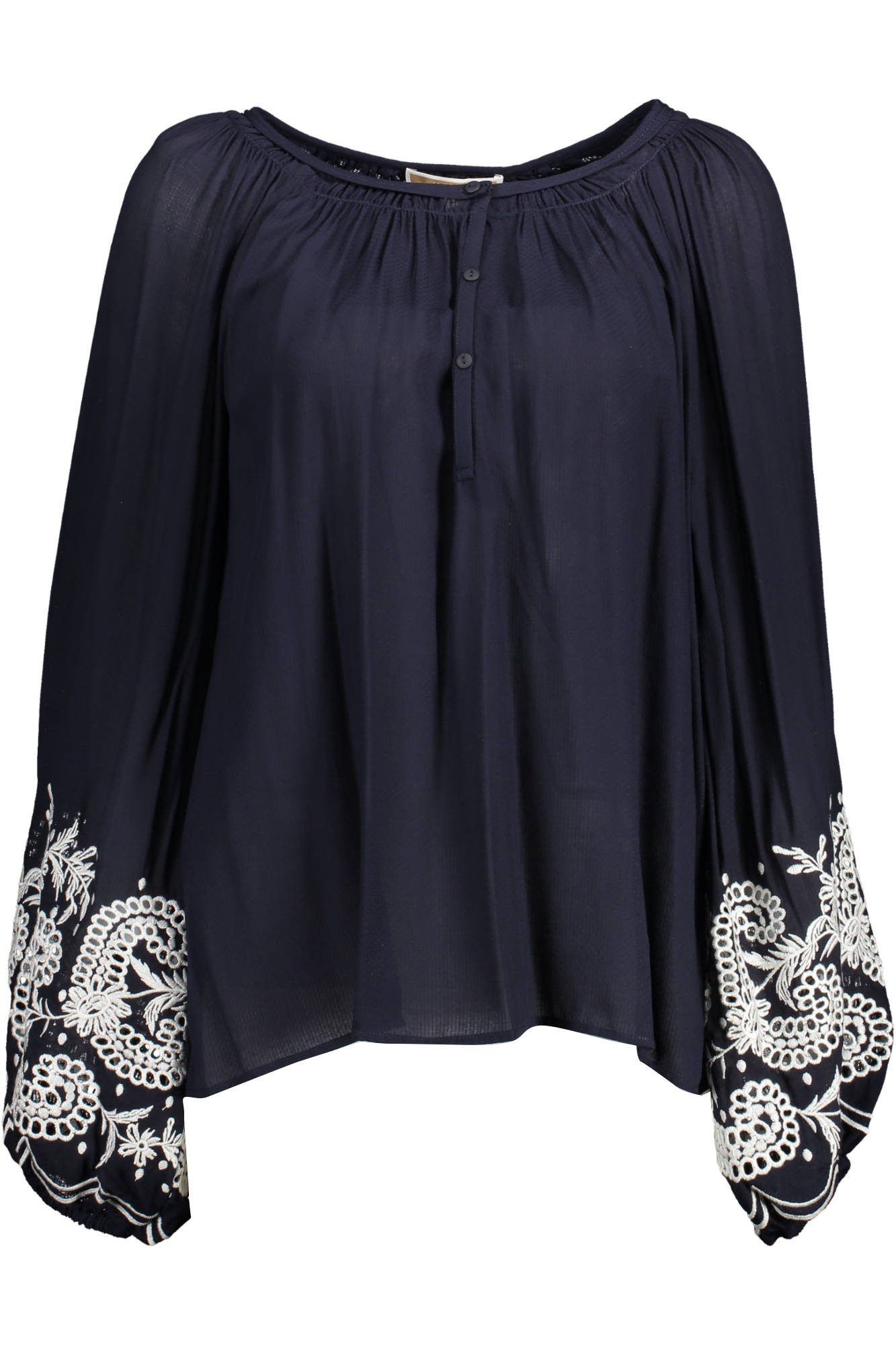 Kocca Blusenshirt Damen Langarmhemd Blau – Weite Ärmel, Stickerei