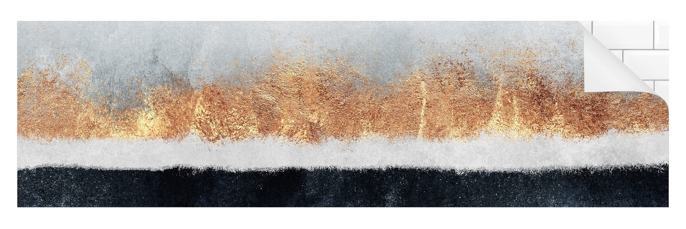 Bilderdepot24 Badrückwand gold fugenlose Wandverkleidung Bad Abstrakt, (Hartfolie matt » Selbstklebend SMART 0,35 mm), wasserfestes Wandpaneel Goldener Horizont Aquarell