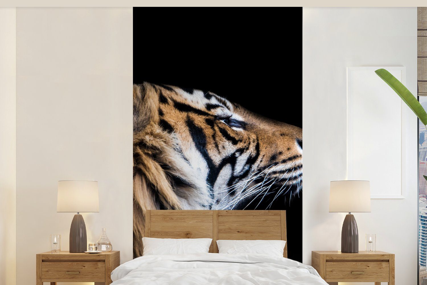 MuchoWow Fototapete Tiger - Tiere - Porträt, Matt, bedruckt, (2 St), Vliestapete für Wohnzimmer Schlafzimmer Küche, Fototapete