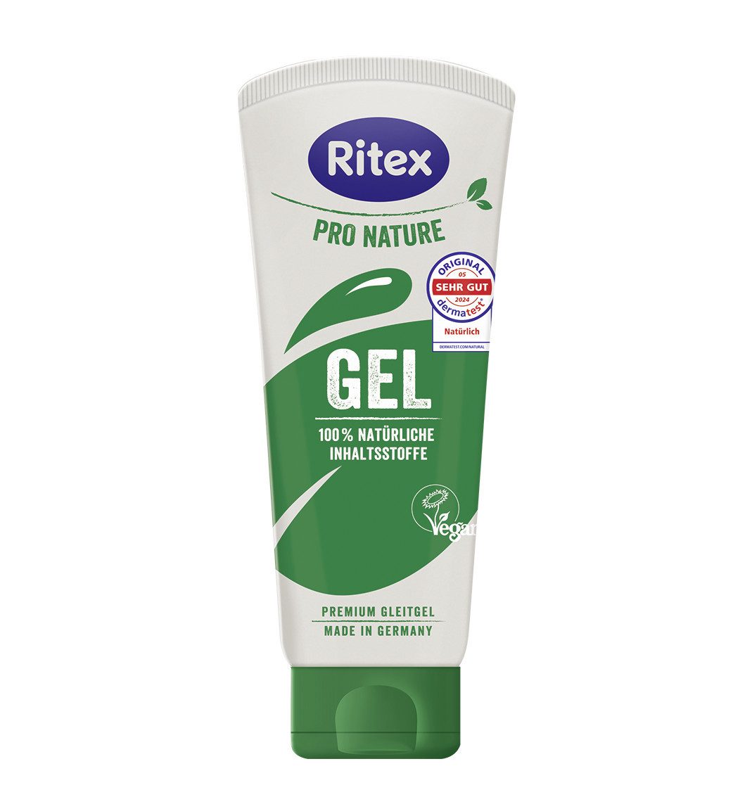 Ritex Gleit- und Massagegel Pro Nature Gel - 100ml - Kondomgeeignet - vegan - auf Wasserbasis, kann Trockenheit spürbar ausgleichen - abwaschbar - Made in Germany