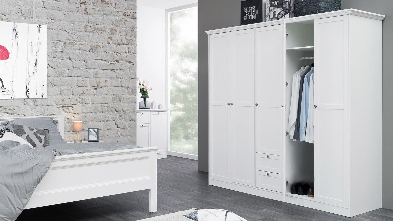 Finori Kleiderschrank Kleiderschrank Landwood 19 weiß Dekor5 TR, 2 SK, 9 EB, 190/200/67 cm