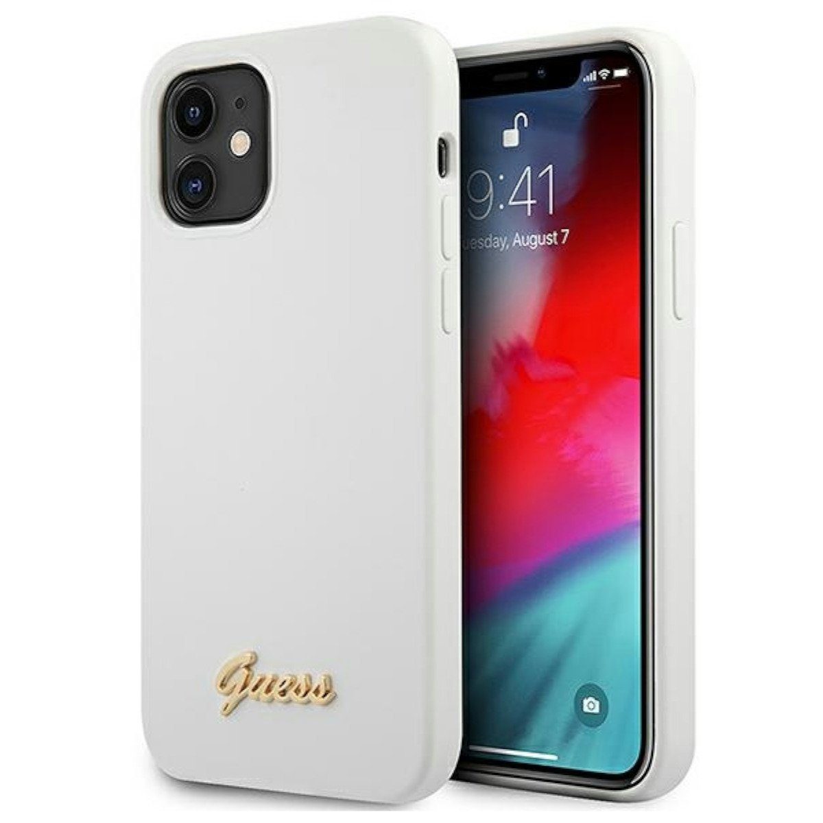 Guess Handyhülle Guess Silikon Script Apple iPhone 12 Mini Weiß Hard Case Cover Schutzhülle Etui