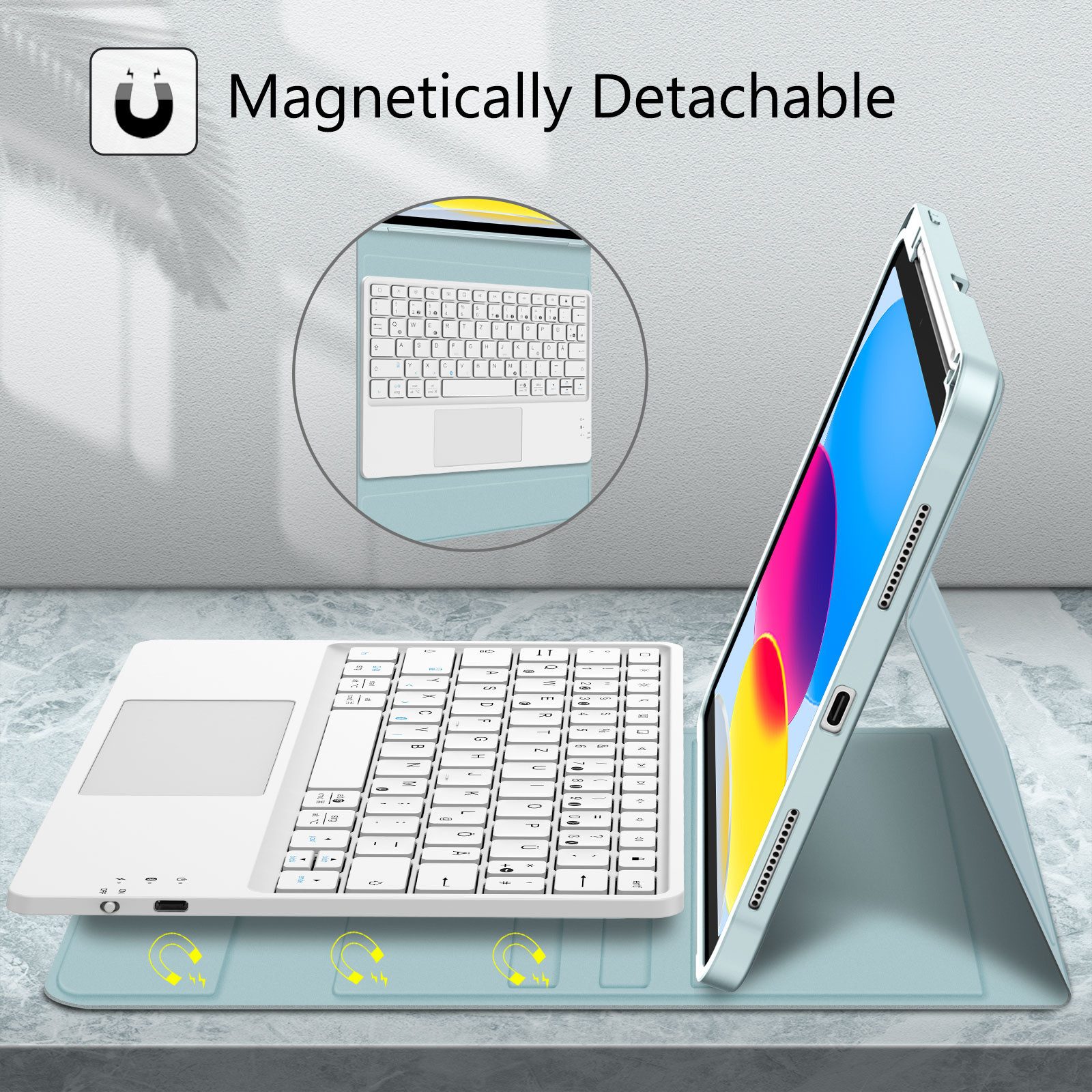Fintie Tablet-Hülle für iPad 11. Generation 2025 11"(A16), iPad 10. Generation 2022 10.9", mit magnetischer Abnehmbarer Deutscher Touchpad Tastatur-QWERTZ Layou – Bild 3 von 5