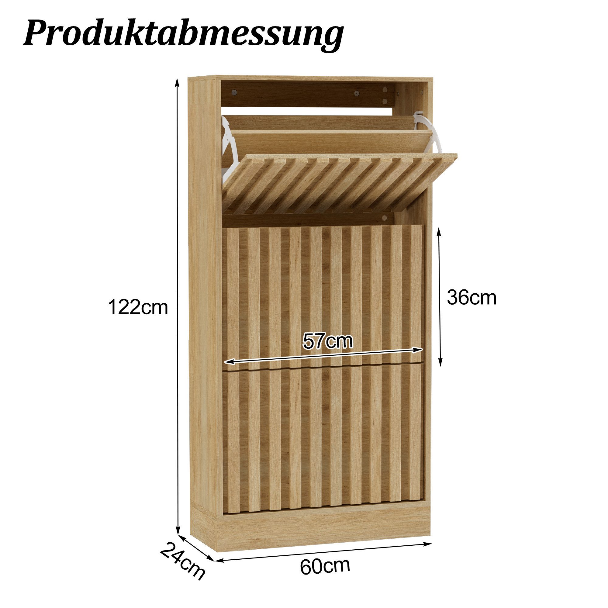UEV Schuhschrank mit 3 Klappen, Schuhkipper schmal Schuhkommode Verstellbare Trennwände für Verschiedene Schuhtypen 60 * 24 * 122cm