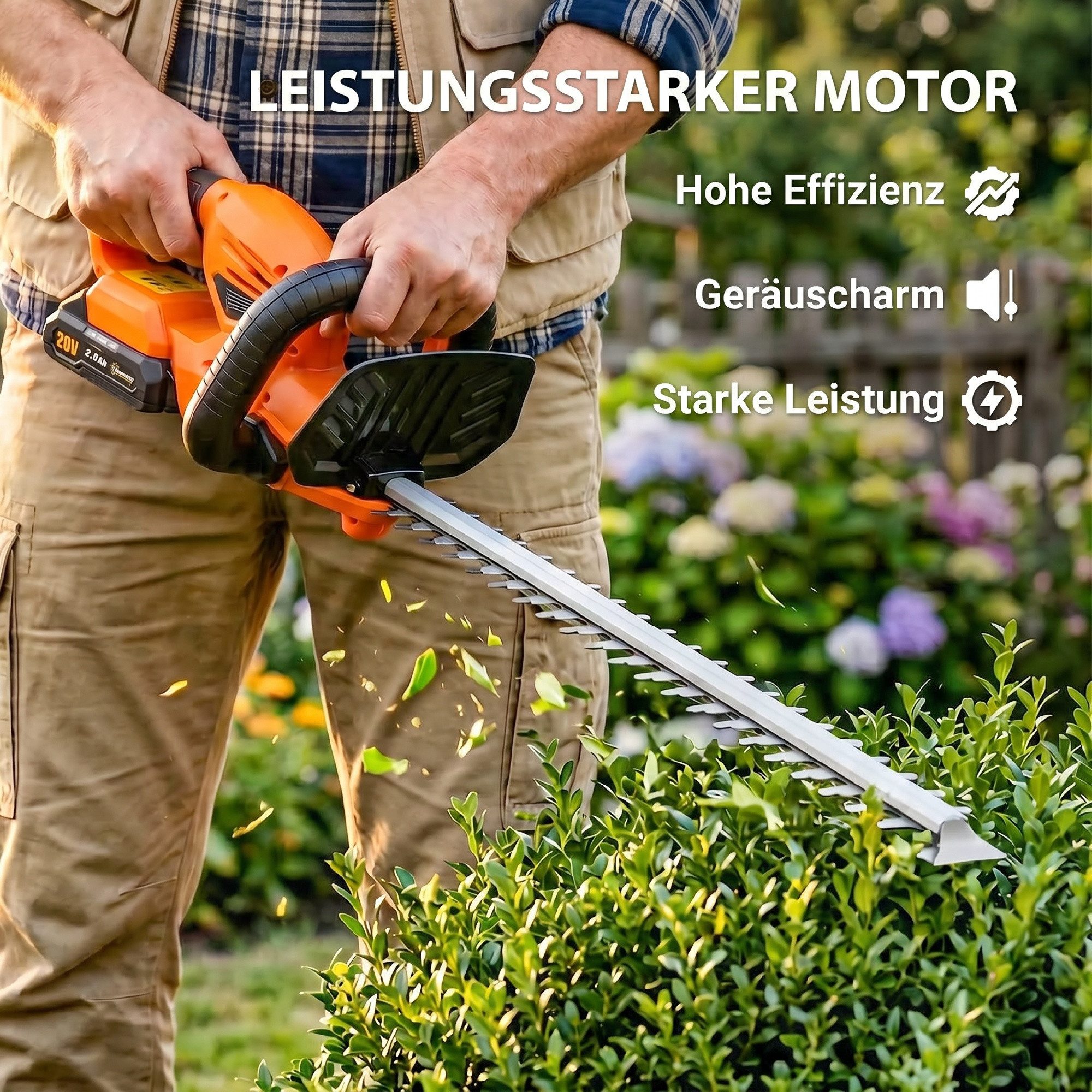 Outsunny Elektro-Heckenschere Akku Heckenschneider mit 100 W Motorleistung Kabellos, bis 0 m Arbeitshöhe, (Elektrischer Heckenschneider, 5 St., Akku Heckenscher – Bild 4 von 5
