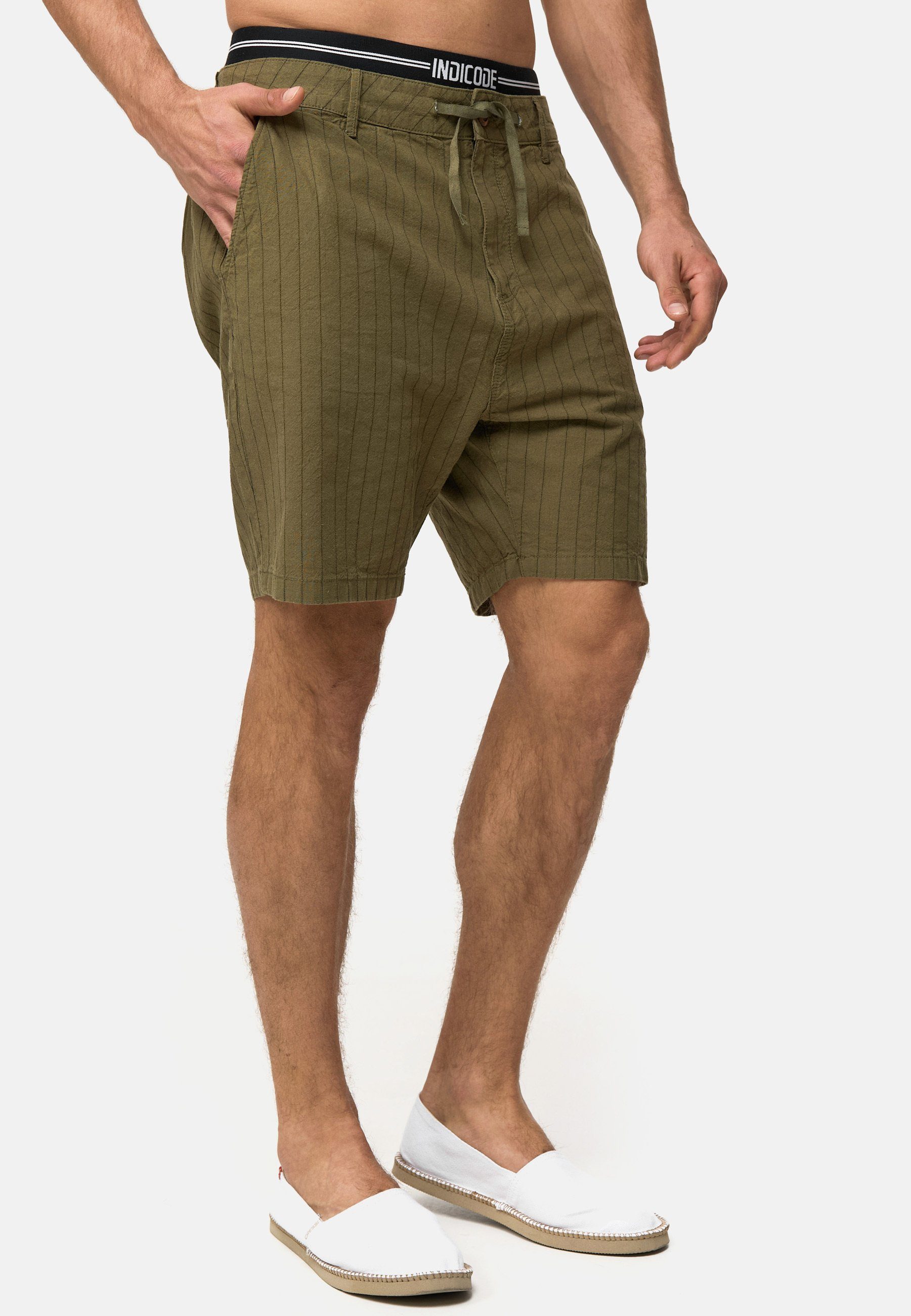 Indicode Chinoshorts Herren Giwgros Chino Shorts Herrenshorts gestreift, aus einem Leinenmix
