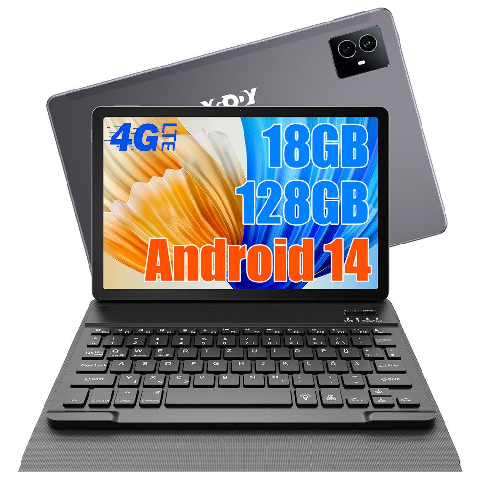 Android 14 4G LTE 2 SIM Mit Tastatur-Ledertasche Tablet