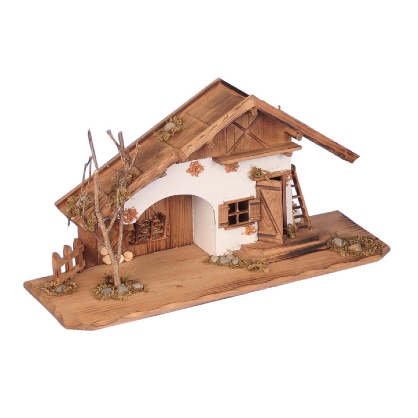 Geschenkestadl Weihnachtshaus Holzhaus B55cm T19cm H28cm Landhaus Weihnachtsstall für Krippenfiguren