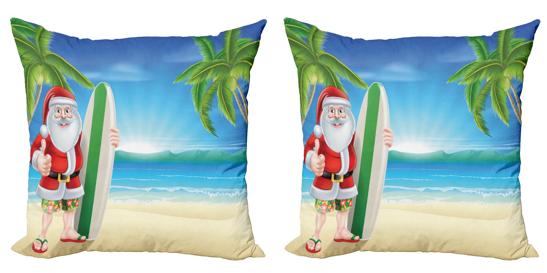 Kissenbezüge Modern Accent Doppelseitiger Digitaldruck, Abakuhaus (2 Stück), Weihnachten Sankt mit Surfbrett