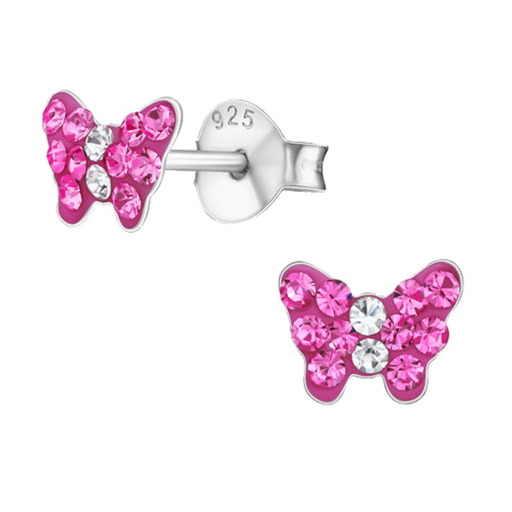 Ohrringe Kristall Schmetterling 925 Silber Ohrstecker Damen Kinder Mädchen Pink 