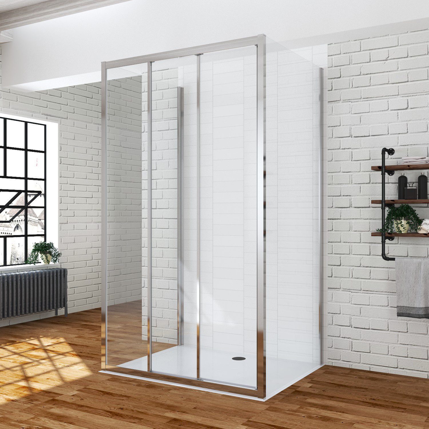 AQUALAVOS Grossraumdusche Duschkabine Eckeinstieg U-Form Schwingtür Drehtür mit 2 Seitenwänden, BxT: 85x75 cm, 6 mm klar Einscheibensicherheitsglas (ESG) mit Nanobeschichtung, Eckdusche U Kabine 180° Pendeltür, Tür öffnet nach außen und innen