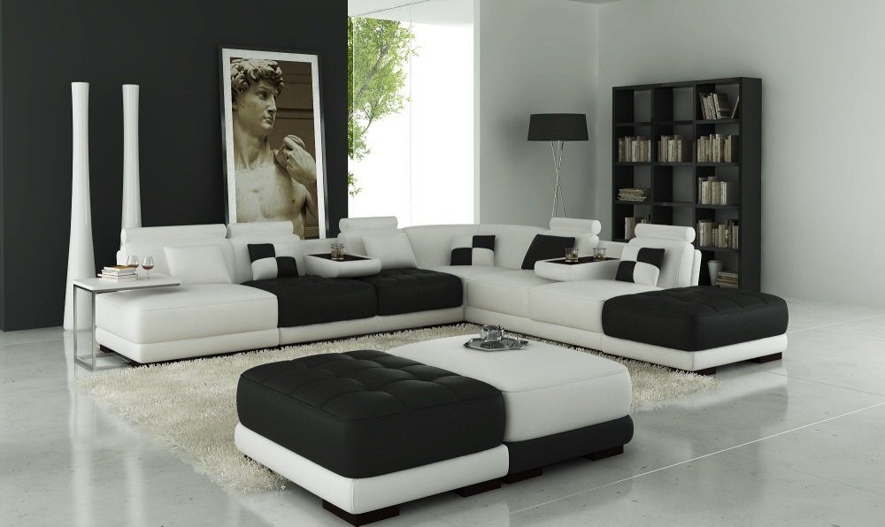 JVmoebel Ecksofa, Ledersofa Couch Wohnlandschaft Ecksofa Eck Garnitur Design Modern Sofa Weiß
