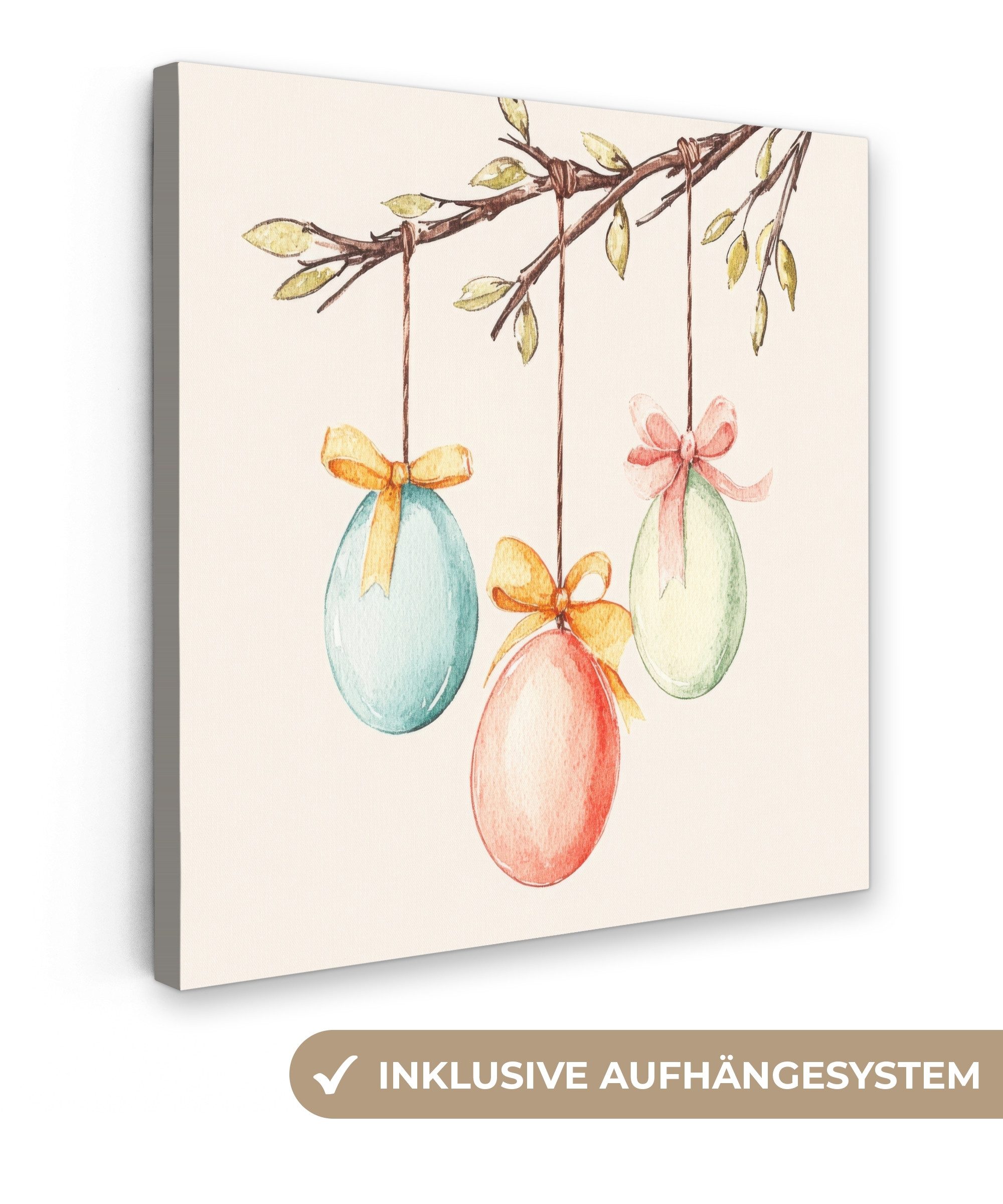 OneMillionCanvasses® Leinwandbild Osterkuchen - Schleife - Eier - Ostern Deko, Fotodruck (1 St), Wandbild, Deko Schlafzimmer Wohnzimmer Flur 20x20 cm