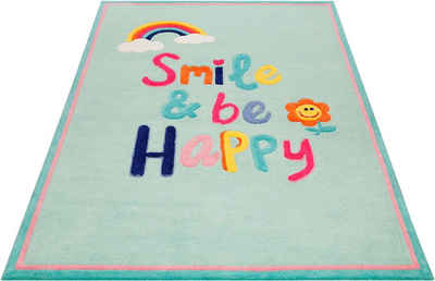 Kinderteppich »Happy me!«, SMART KIDS, rechteckig, Höhe 9 mm, Regenbogen Blume, Konturenschnitt