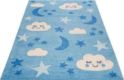 Kinderteppich »LaLeLu«, SMART KIDS, rechteckig, Höhe 9 mm, Mond Sterne Wolken, Konturenschnitt