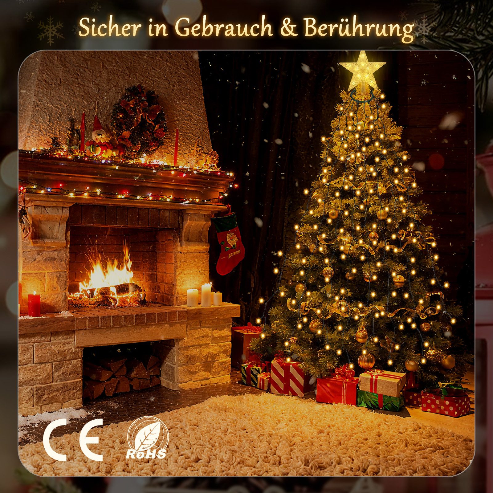 Salcar LED-Lichterkette LED Lichterkette Weihnachtsbaum mit Ring weihnachtsbaumbeleuchtung, Fernbedienung 1,5m 260 LED mit 10 Girlanden mit Baumspitze-Stern – Bild 5 von 5