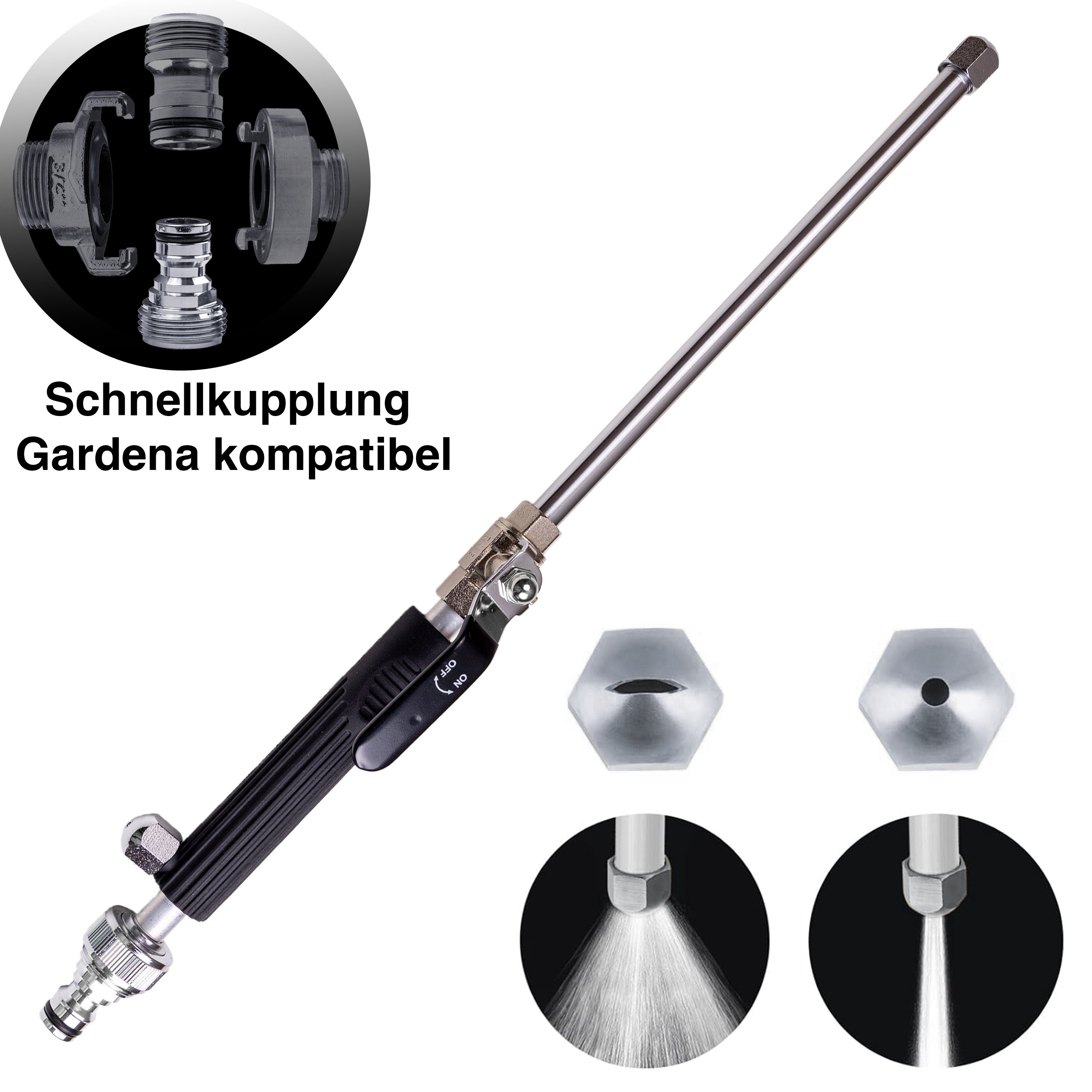 SpiceFlow Multifunktionsbrause HydroJet, Hohlstrahlrohr, 1/2 Zoll, Gardena kompatibel, 1/2 Zoll Gardena Anschluss Multifunktional und 2-fach verstellbar