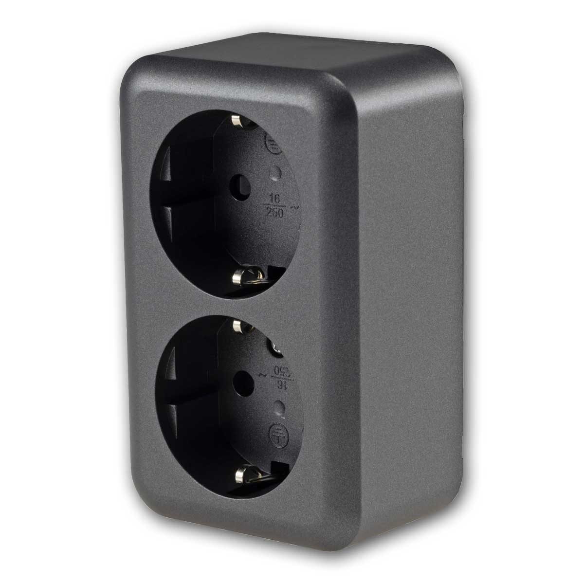 ChiliTec Unterputz-Steckdose FASKO Doppel-Steckdose, AP, Anthrazit 250V~/ 16A
