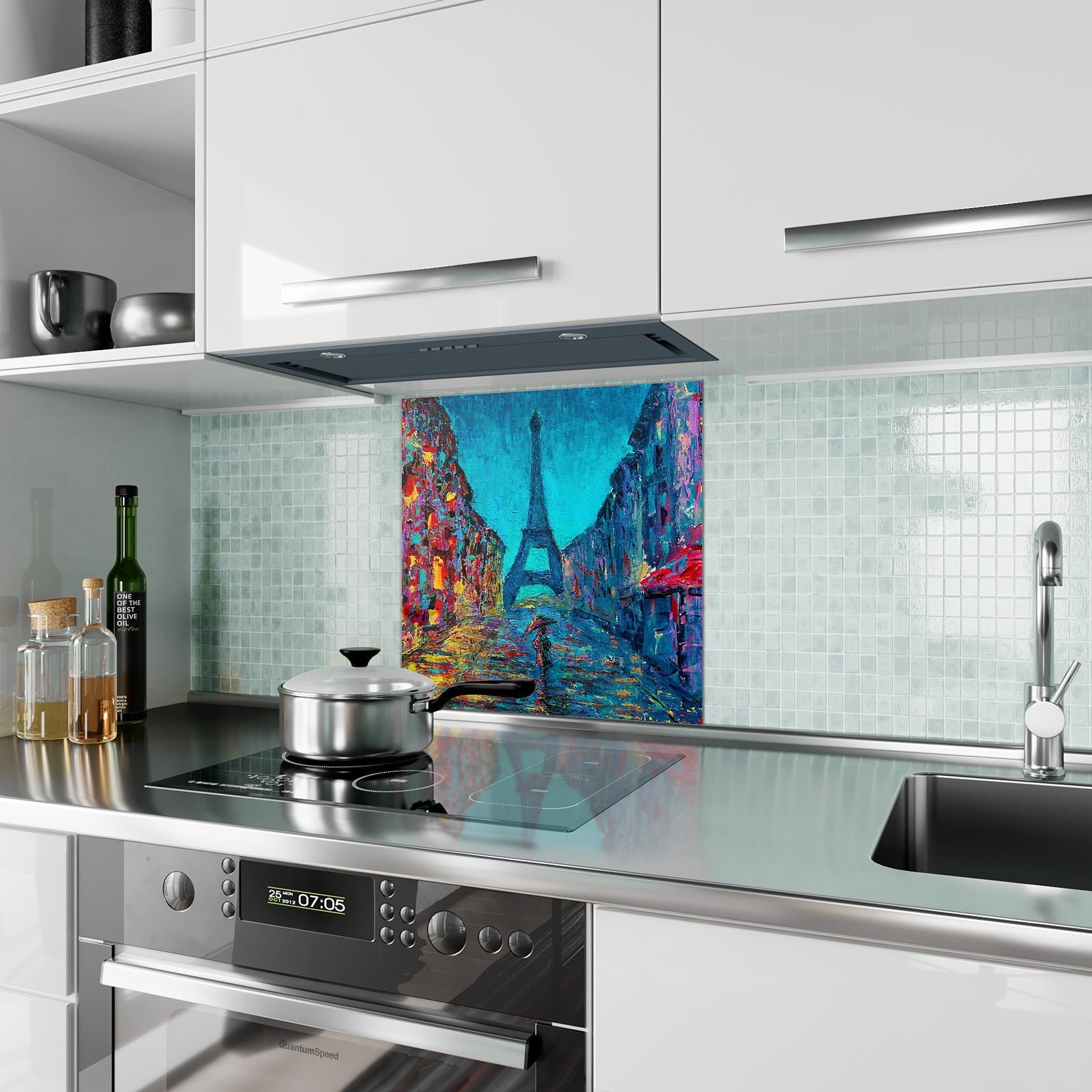 Küchenrückwand Motiv Primedeco Paris Malerisches Spritzschutz Glas Küchenrückwand mit