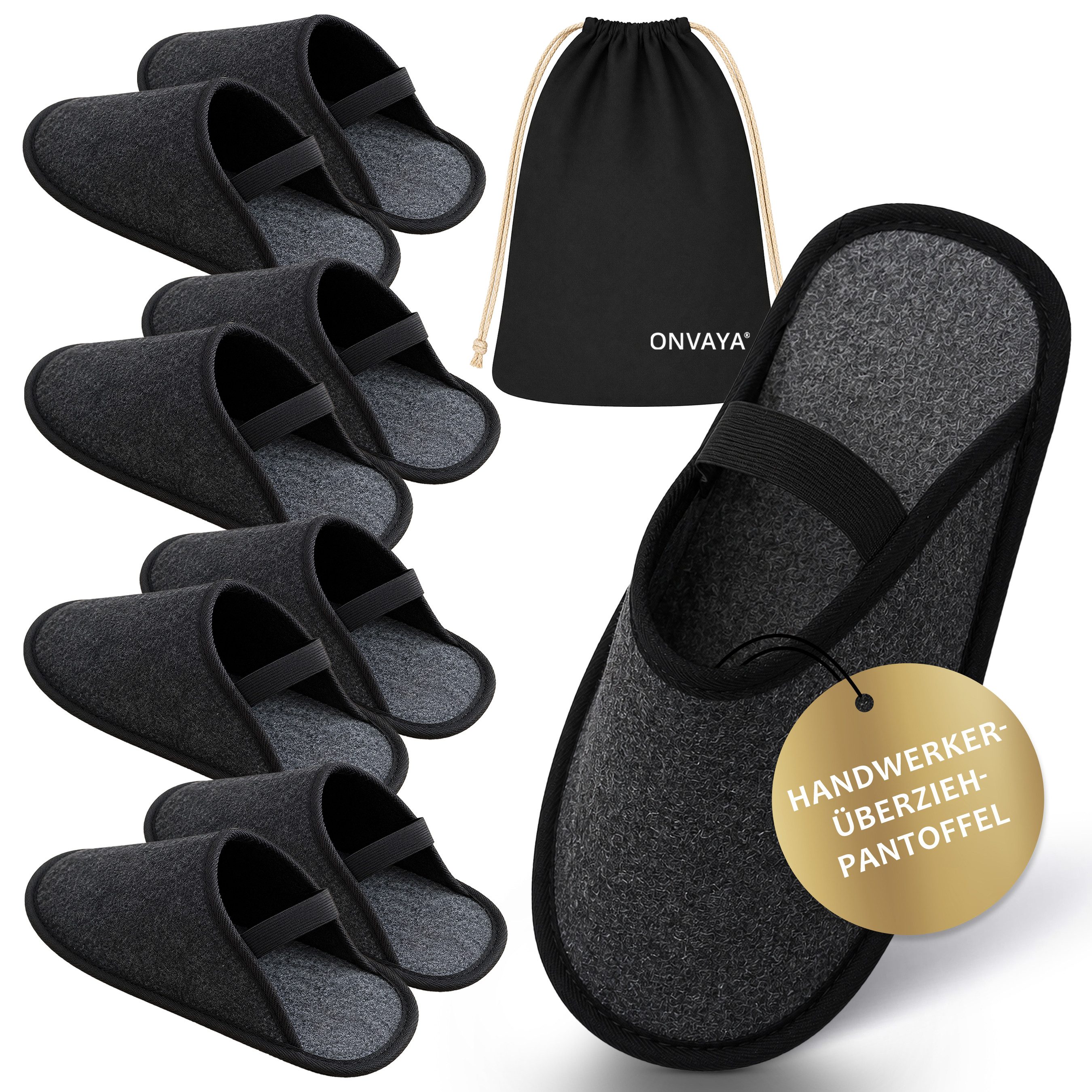 ONVAYA Handwerkerpantoffel mit Gummiband, ABS-Sohle, Museumpantoffel Hausschuh