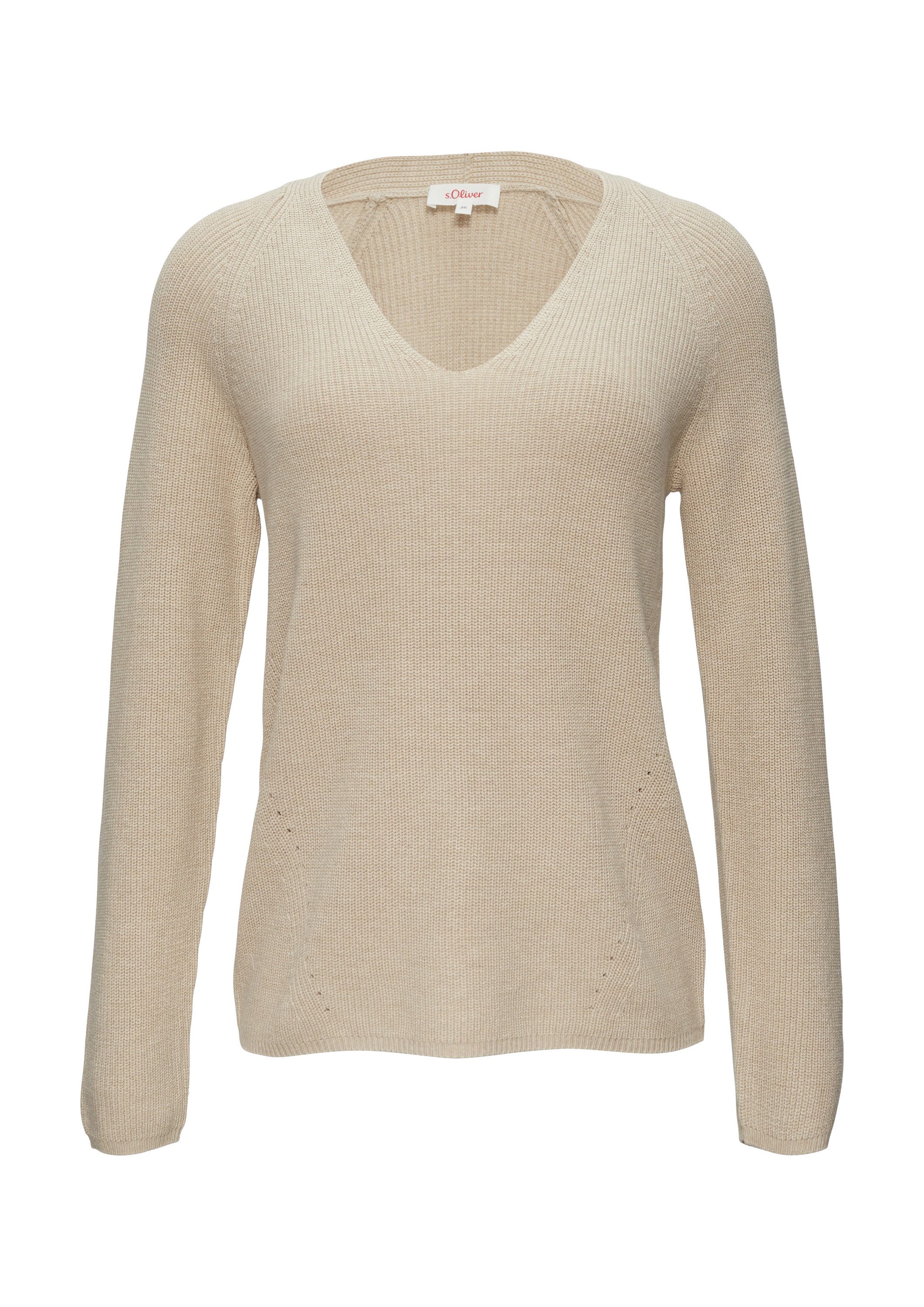 s.Oliver Longpullover Strickpullover Strickpullover mit V-Ausschnitt und Ra günstig online kaufen