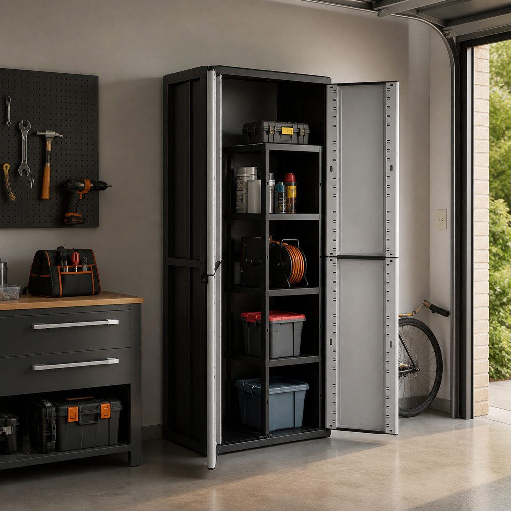 Kreher Mehrzweckschrank Kunststoffschrank 'J-Line' mit Spindfach (Schwarz/Grau)