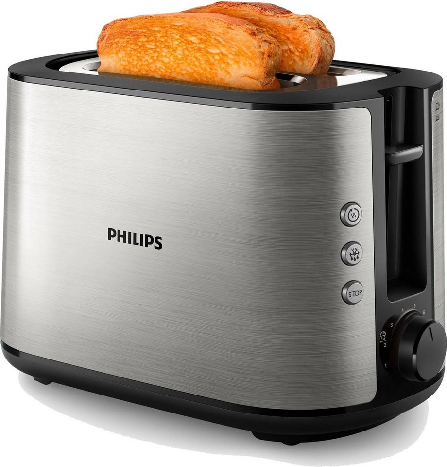 Edelstahl Doppelschlitz Toaster 2 extragroße Toast Schlitze 5 Stufen 1000W