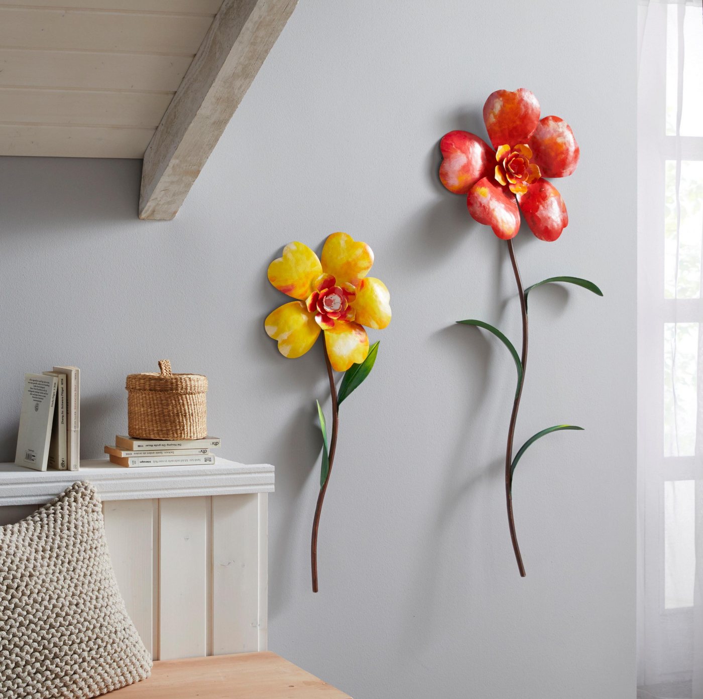 Home affaire Wanddekoobjekt »Flower« (2er-Set), Wanddeko aus Metall, Motiv Blumen-kaufen