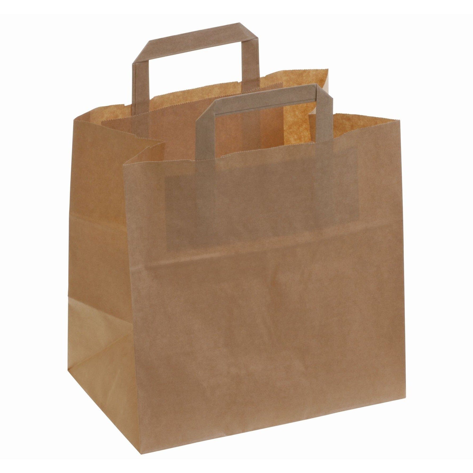 wisefood Einkaufsbeutel 200 Stück Papiertragetasche Kraft braun - 80g/m² -