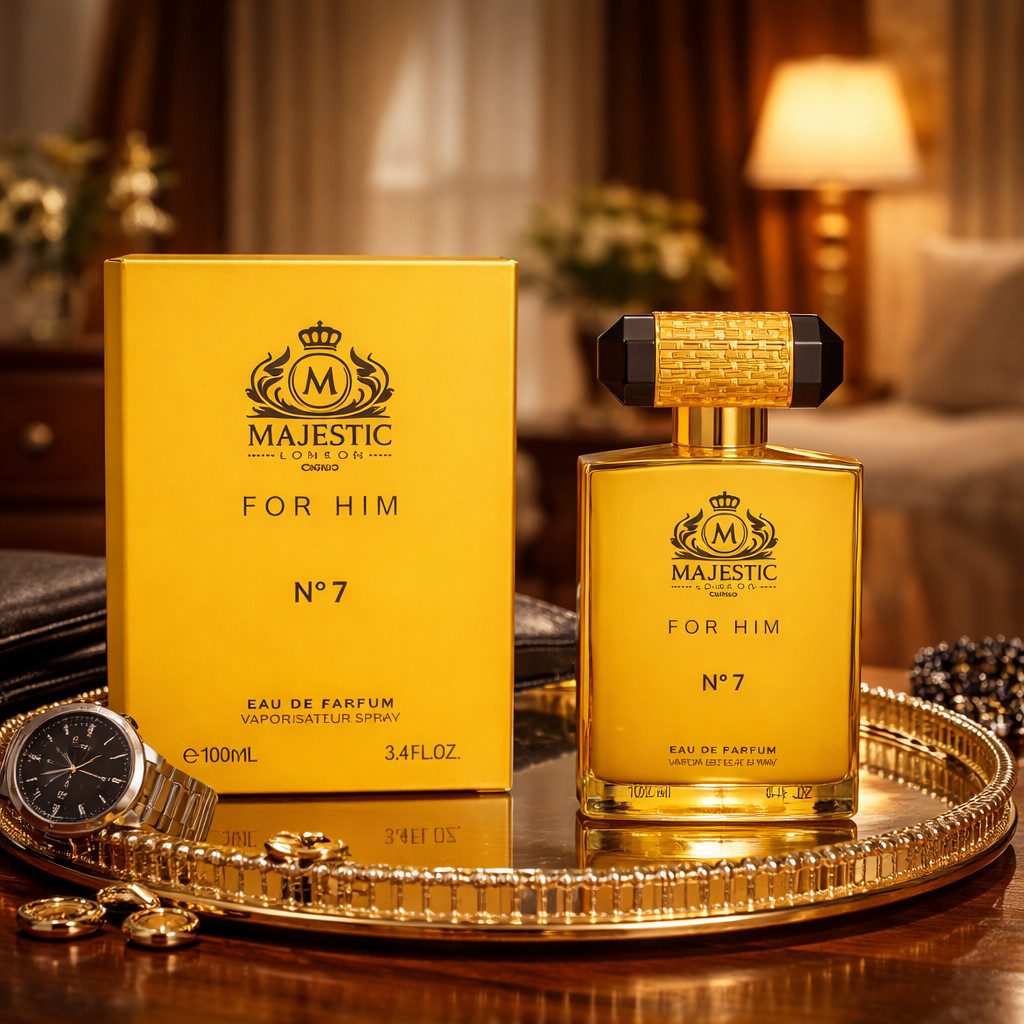Fine Perfumery London Eau de Parfum Majestic For Him No.7 Herrenduft Hergestellt in England 100 ml, 1-tlg., Herrenduft mit fruchtig-würzigem Auftakt und warmer, holziger Basis.