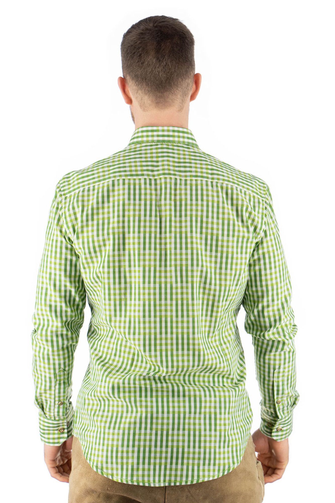 mit OS-Trachten giftgrün Trachtenhemd Haifischkragen Zufir Langarmhemd