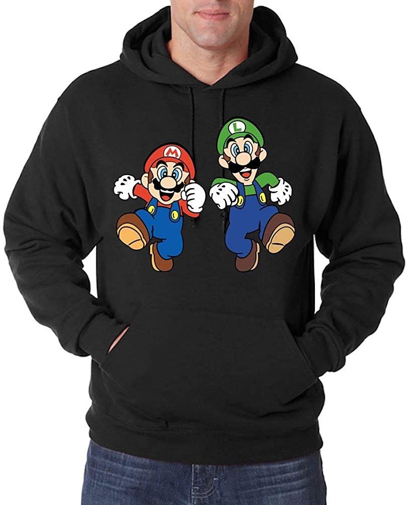 mit Youth Print Gaming Mario Retro & Luigi Herren Pullover Schwarz Kapuzenpullover Hoodie Designz