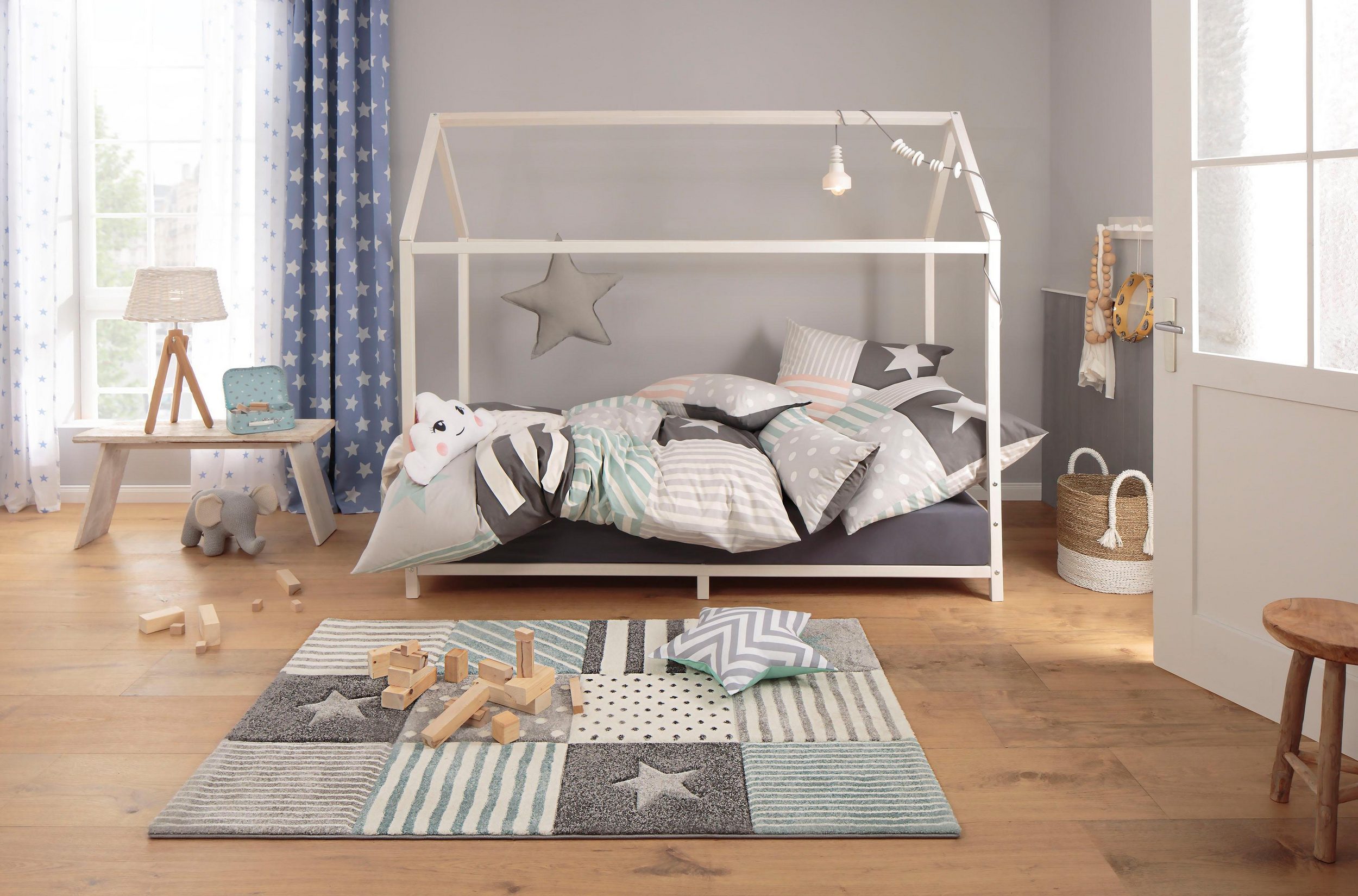 Kinderteppich »Stern«, Lüttenhütt, rechteckig, Höhe 13 mm, handgearbeiteter Konturenschnitt, Pastell-Farben, Kinderzimmer